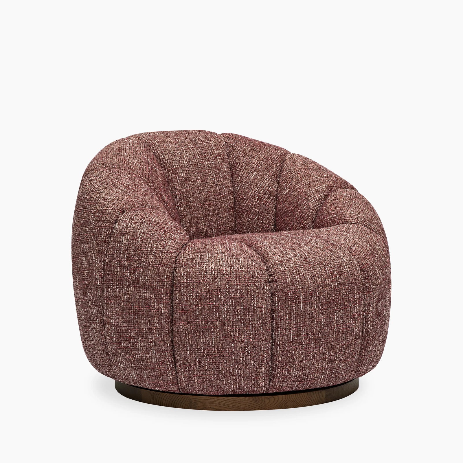 Ivy Swivel Armchair | Speckled Red Boucle & Walnut