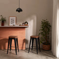 Tolix Style Stackable Kitchen Stool | Tan Faux Leather & Black