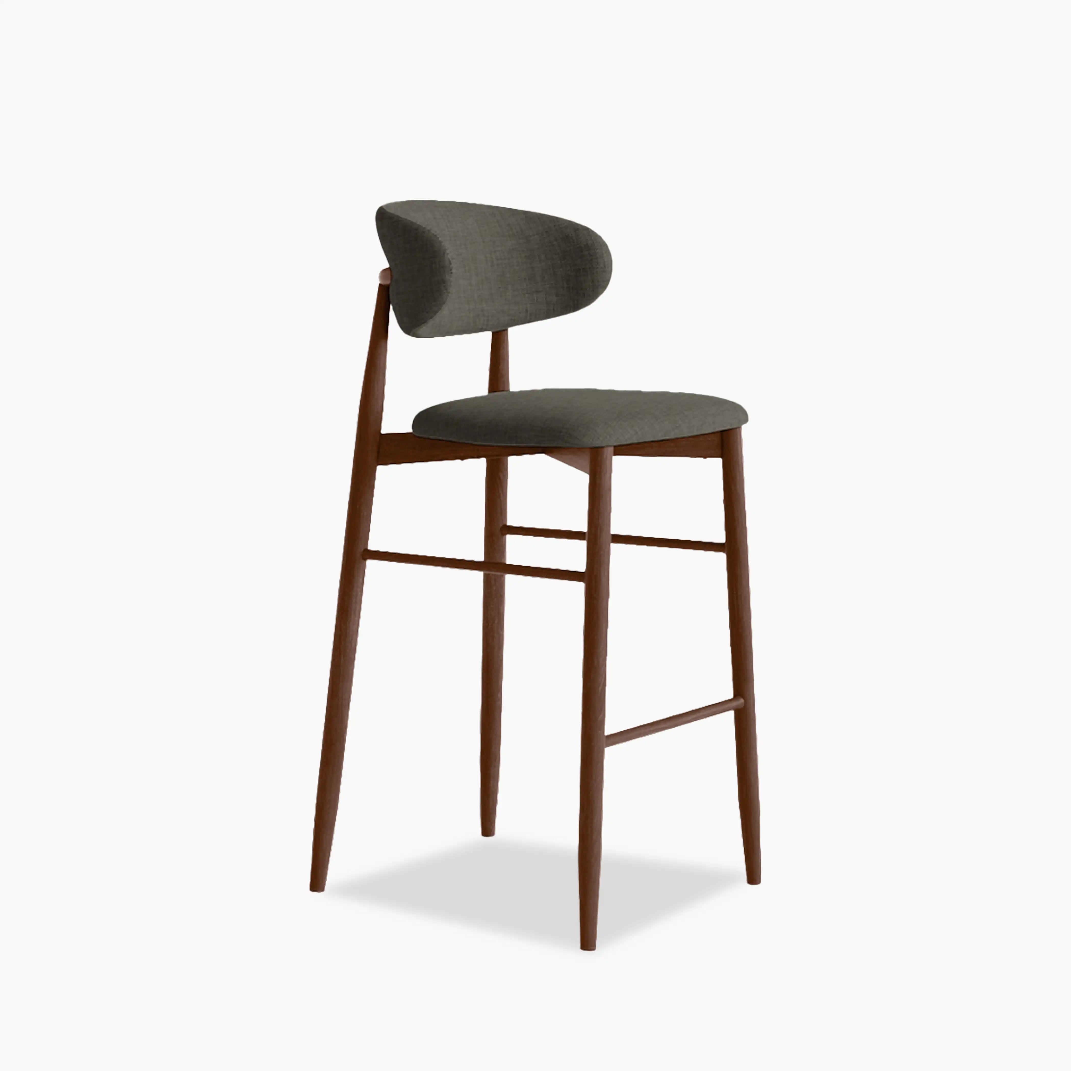 Halston Bar Stool | Speckled Grey Sustainable Fabric & Walnut