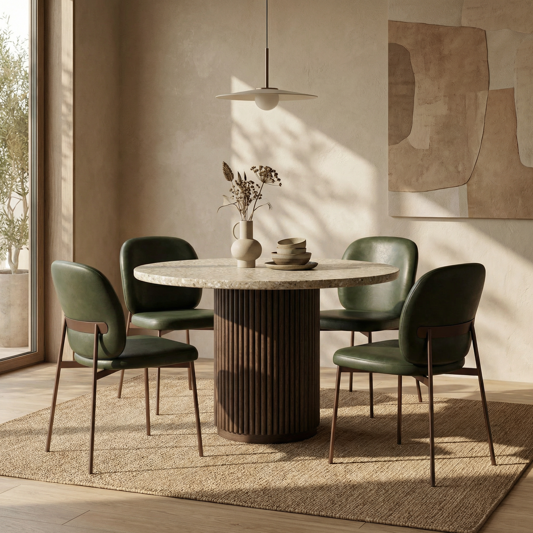 Trovi Dining Chair, Vintage Green Faux Leather & Burnished Bronze