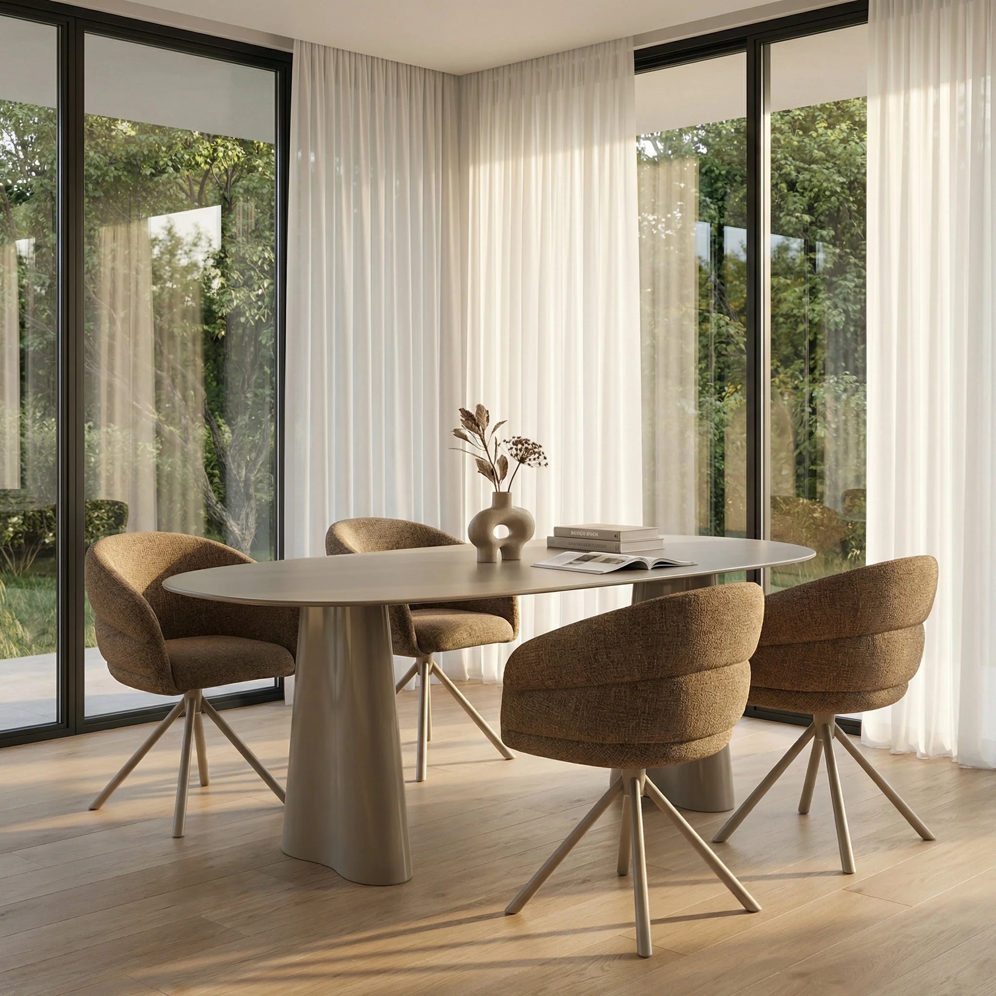 Hadley 8 Seat Oval Dining Table, Sage Green Sandblasted Glass