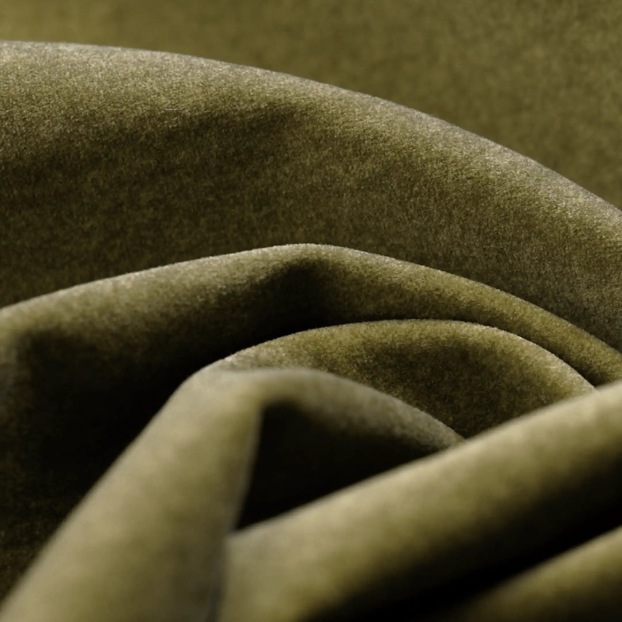 Bidbury Pouffe | Moss Green Sustainable Mohair Velvet & Burl Wood