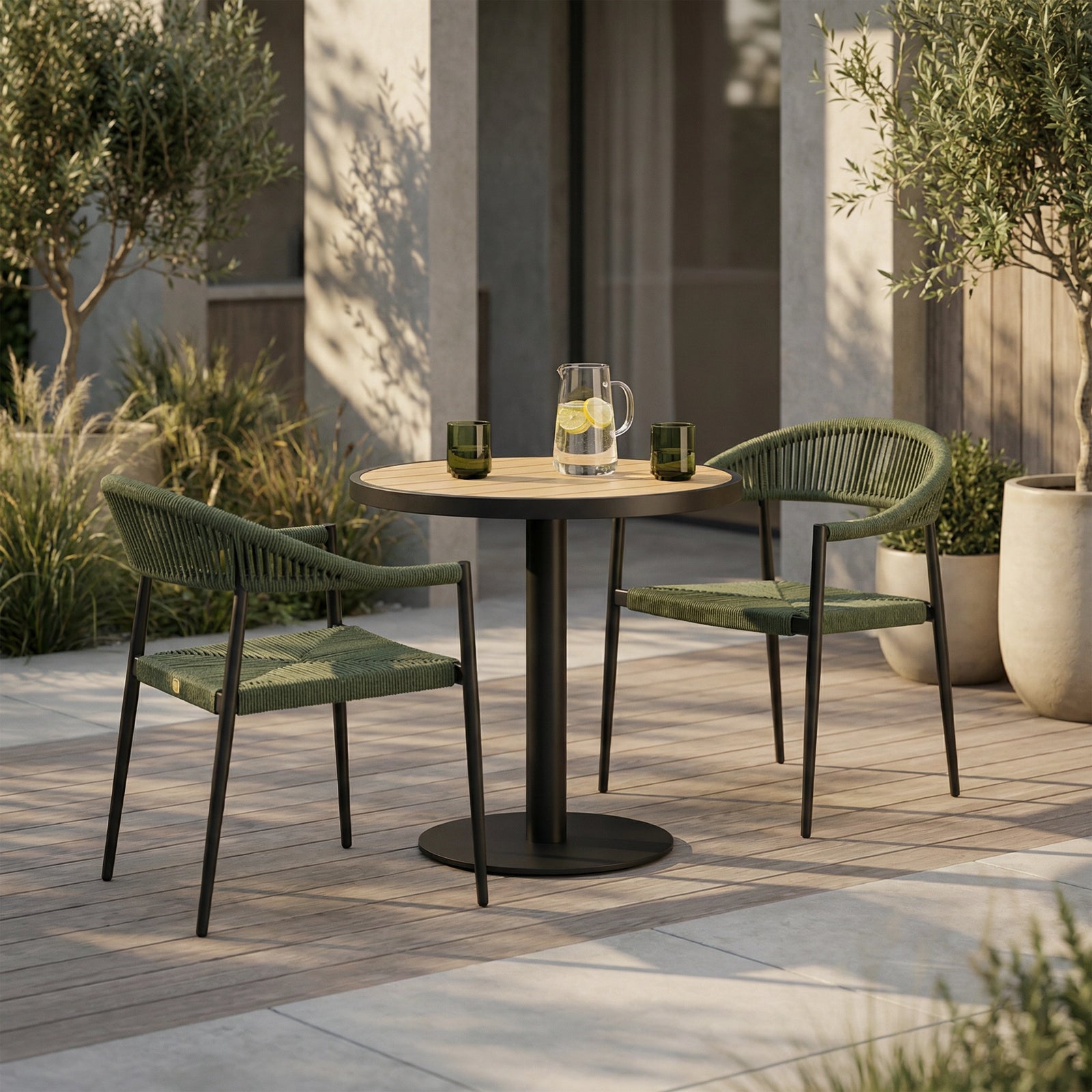 Cole 2 Seat Garden Bistro Set | Oak & Olive Green