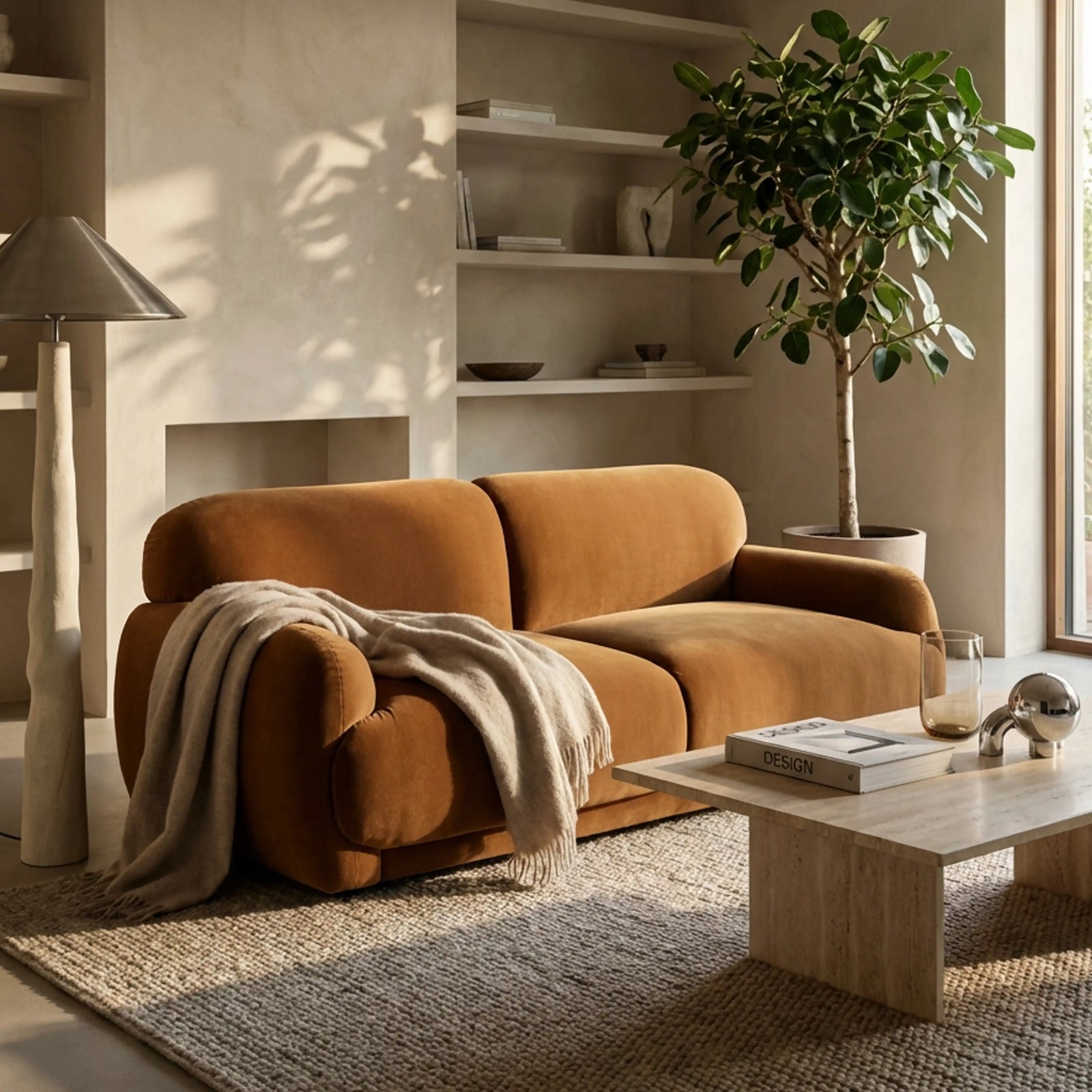 Cloud 2 Seater Sofa | Caramel Brown Sustainable Mohair Velvet