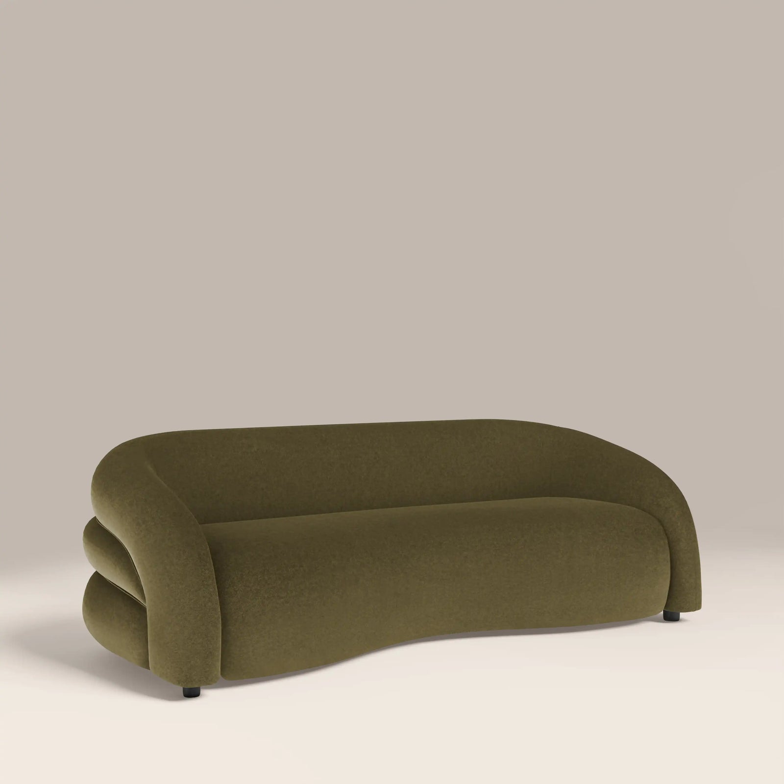Chaplin 3 Seater Sofa | Moss Green Sustainable Mohair Velvet & Walnut