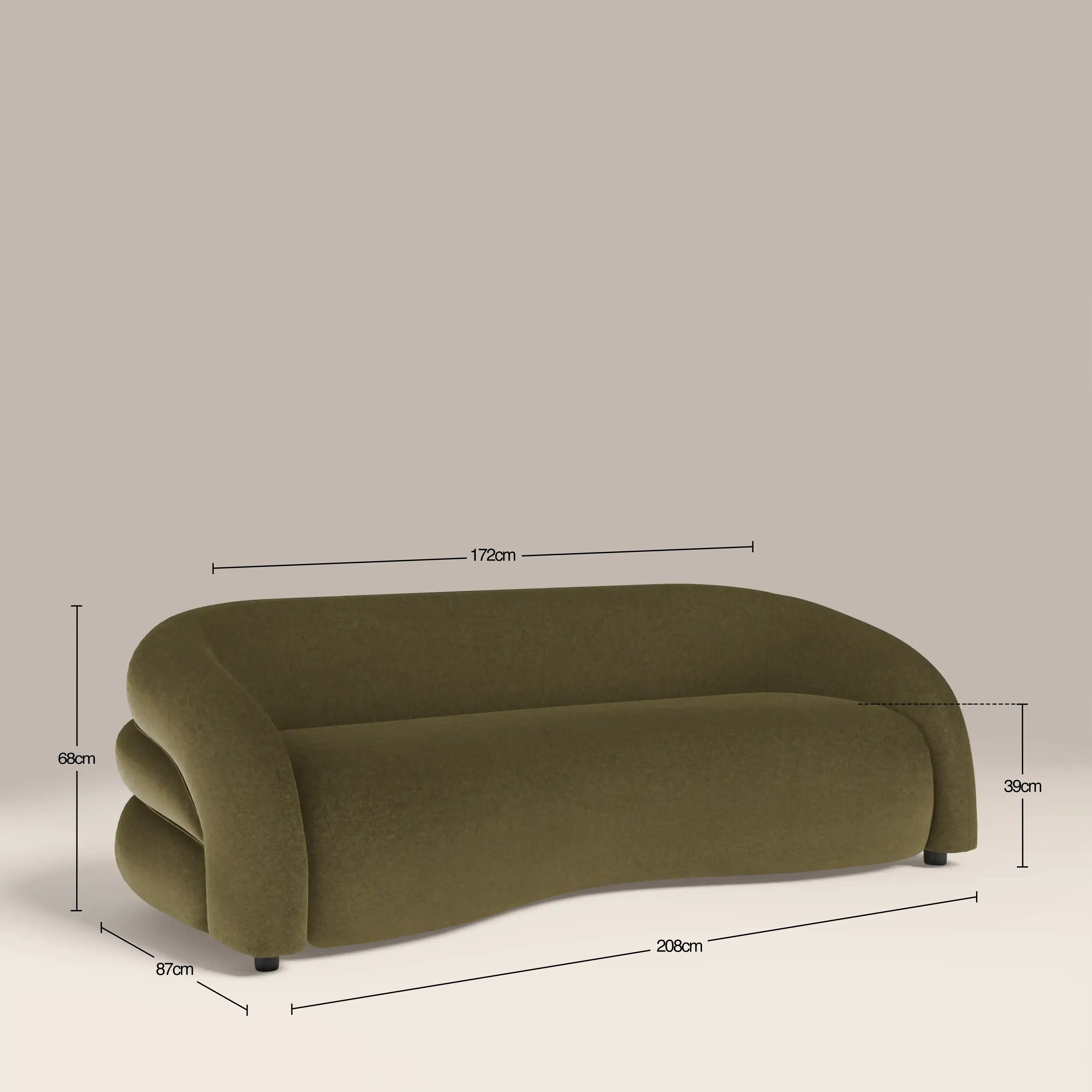 Chaplin 3 Seater Sofa, Moss Green Sustainable Mohair Velvet