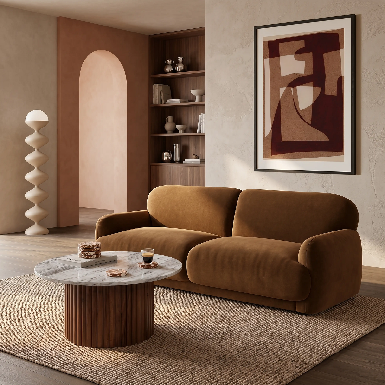 Cloud 3 Seater Sofa | Caramel Brown Sustainable Mohair Velvet