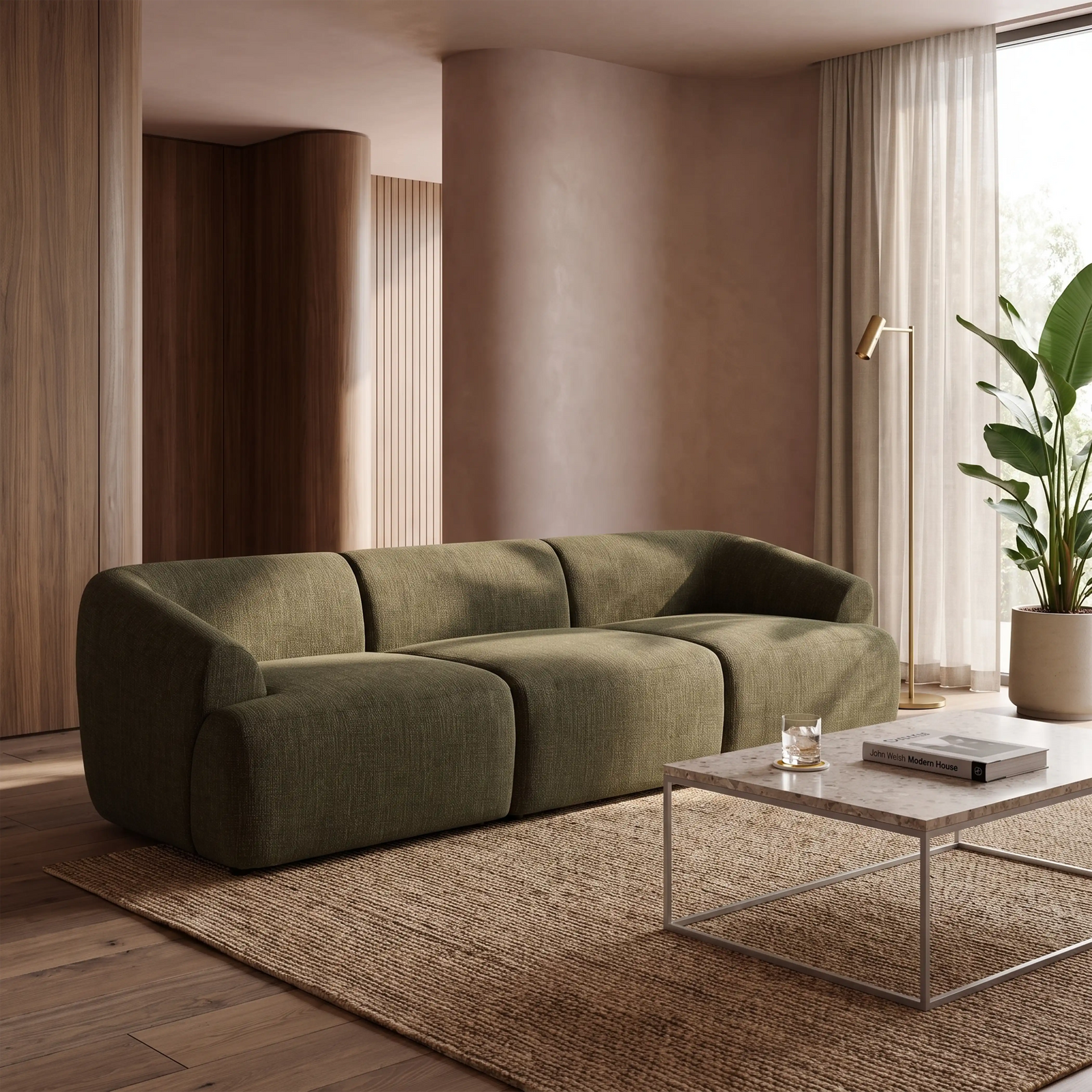Malmo 3 Seater Sofa | Olive Green Velvet Chenille