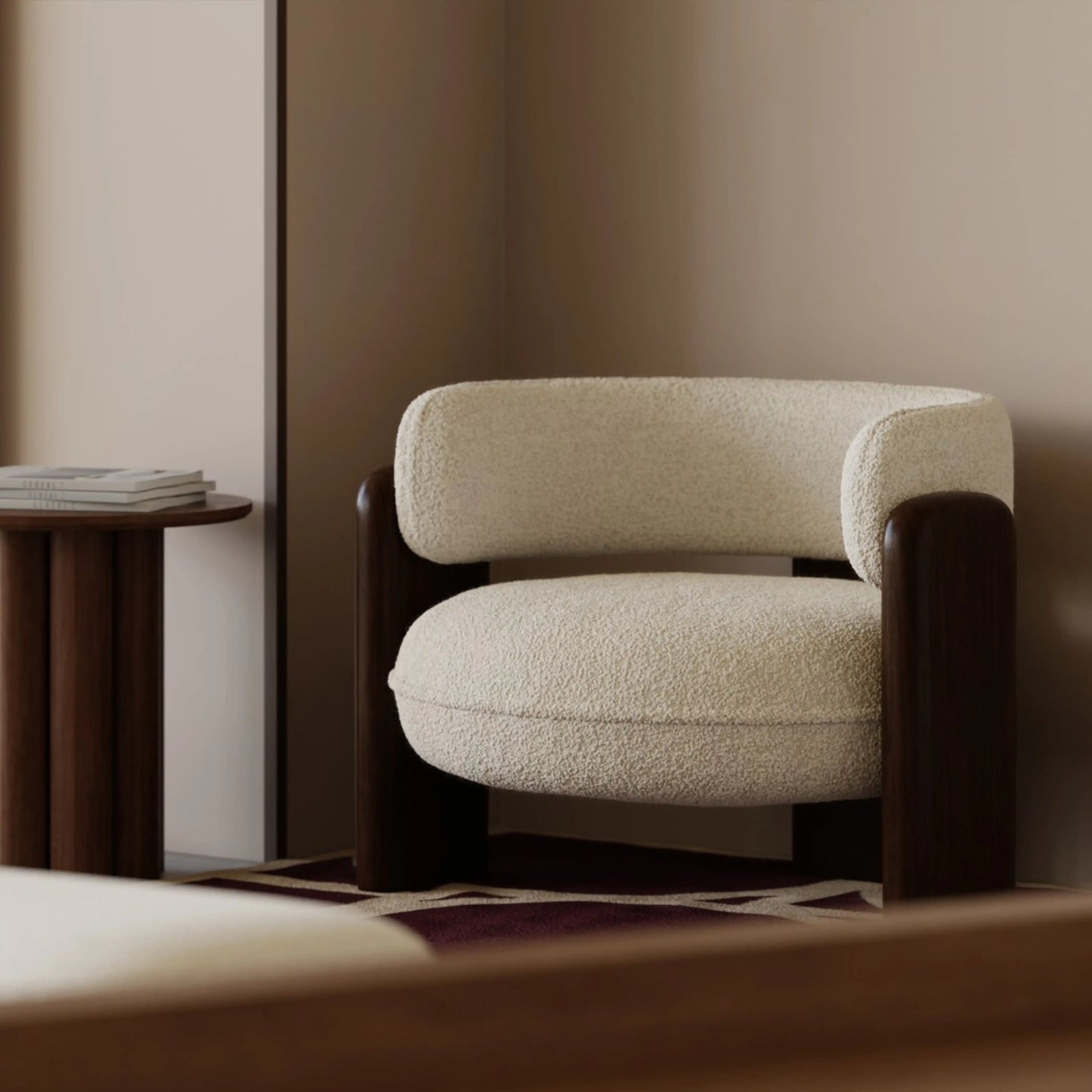 Porter Armchair | Speckled Stone Sustainable Boucle & Walnut