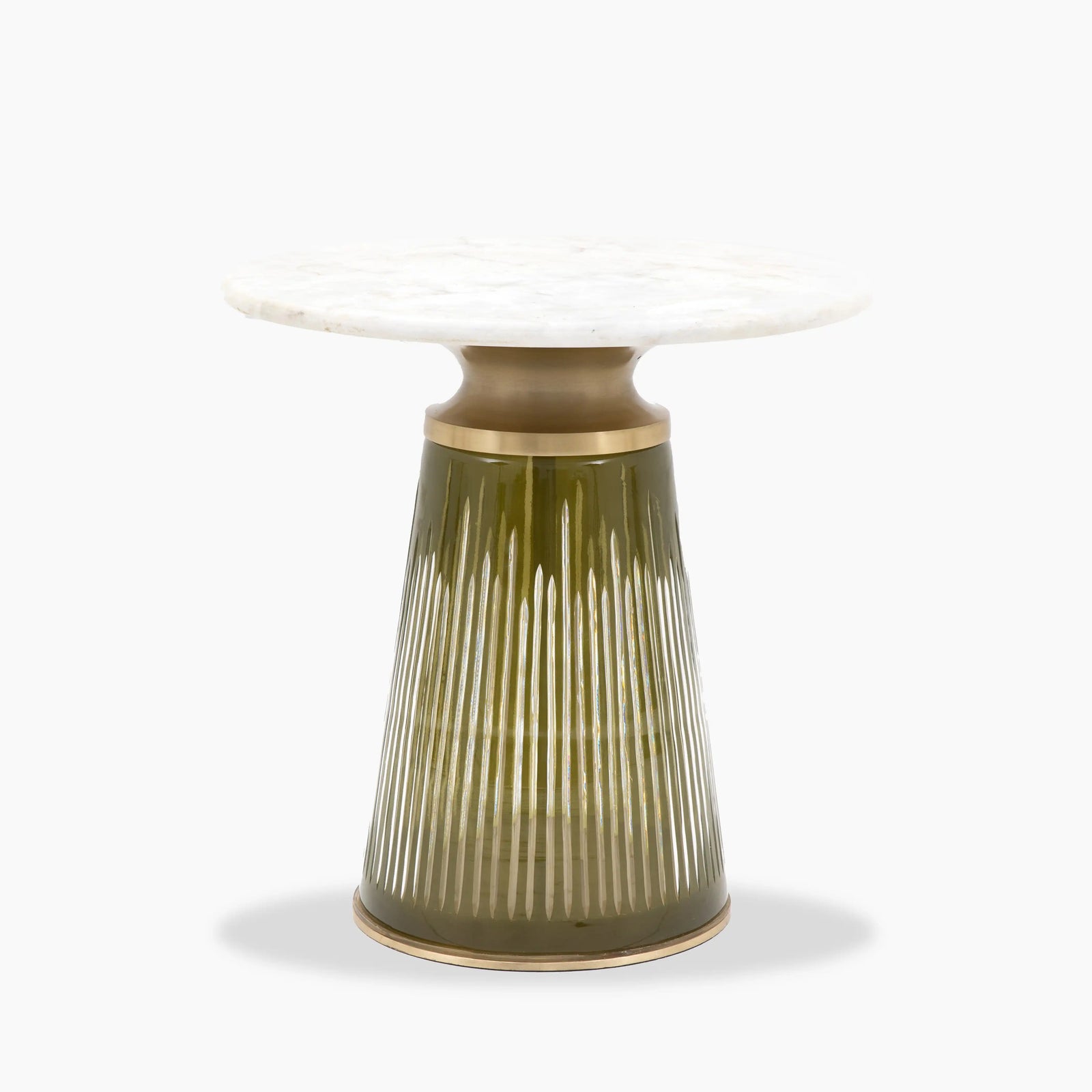 Mirabelle Round Side Table | White Marble & Green