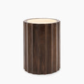 Watton Round Wooden Side Table | Dark Mango Wood & Travertine