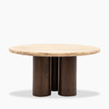 Inca Round Wooden Coffee Table | Natural Travertine & Dark Mango Wood