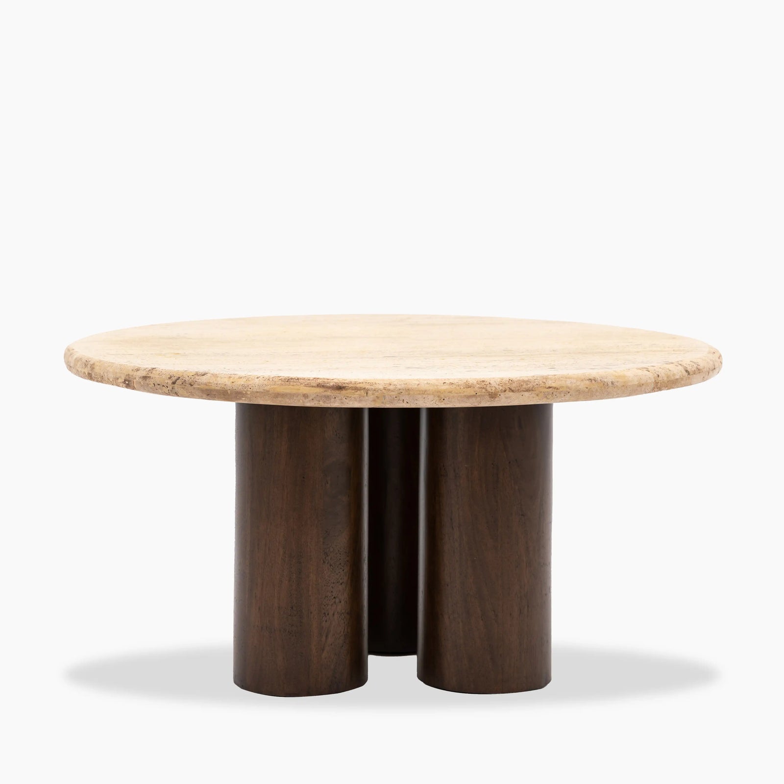 Inca Round Wooden Coffee Table | Dark Mango Wood & Travertine