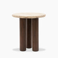 Inca Round Wooden Side Table | Natural Travertine & Dark Mango Wood