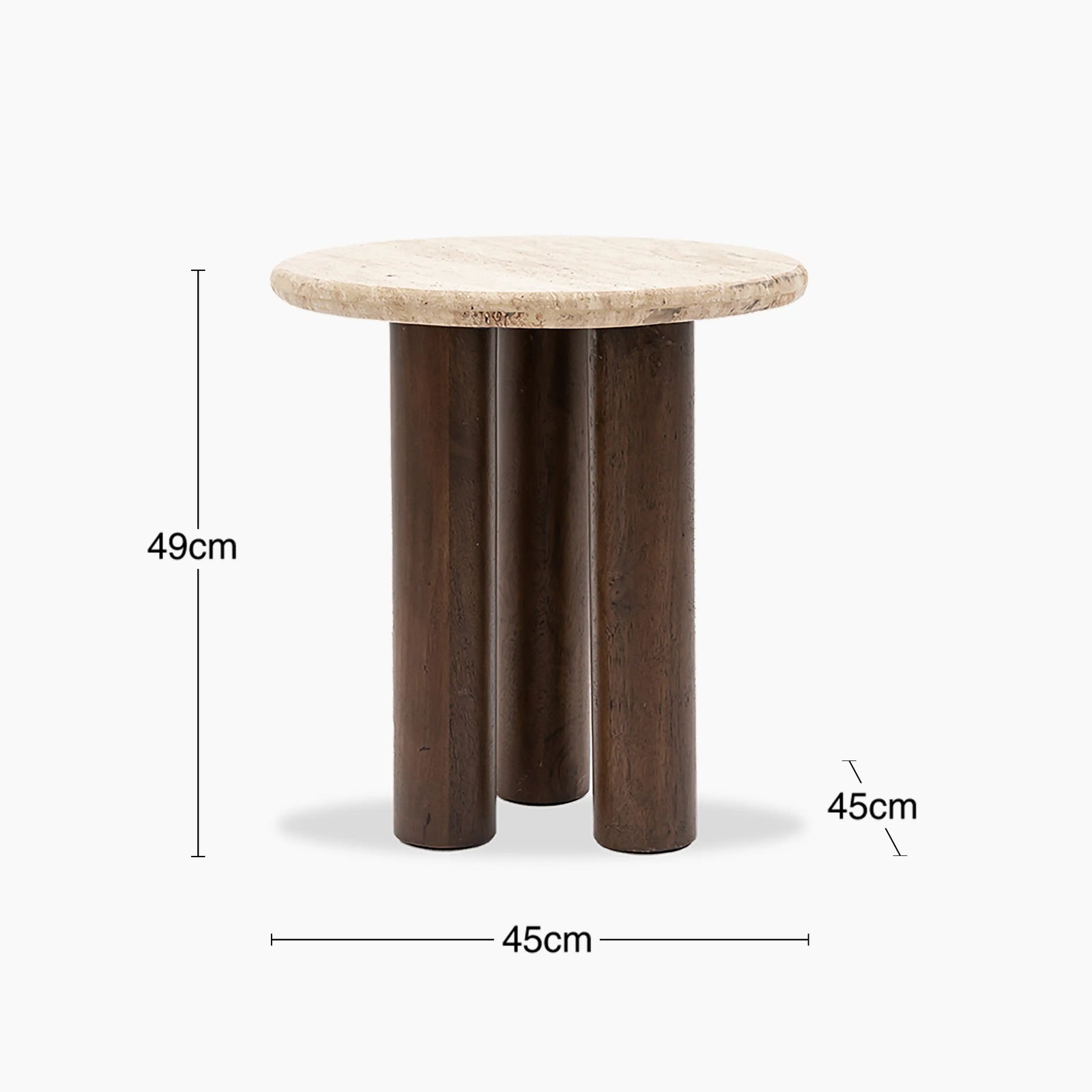 Inca Round Wooden Side Table | Dark Mango Wood & Travertine