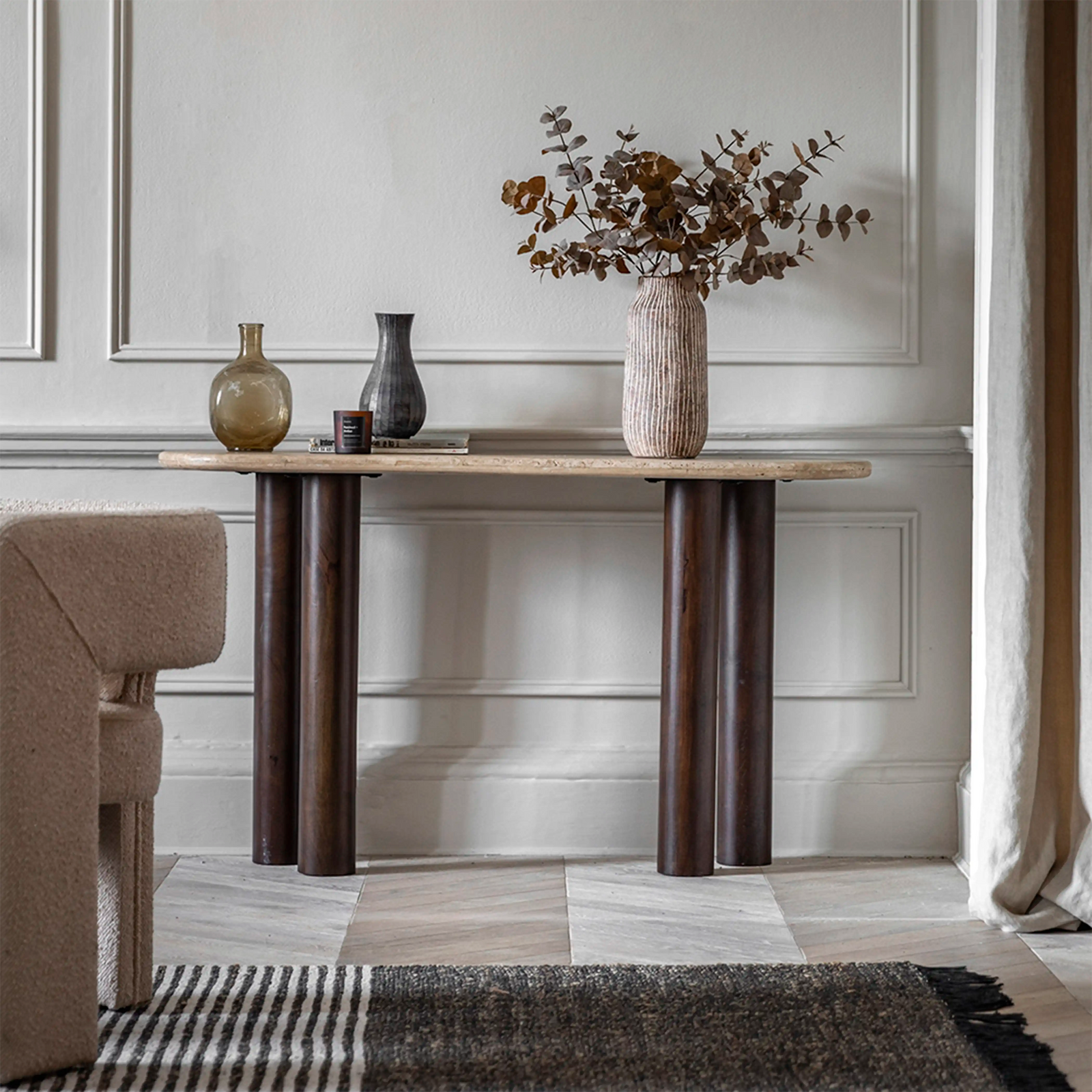 Inca Console Table | Dark Mango Wood & Travertine