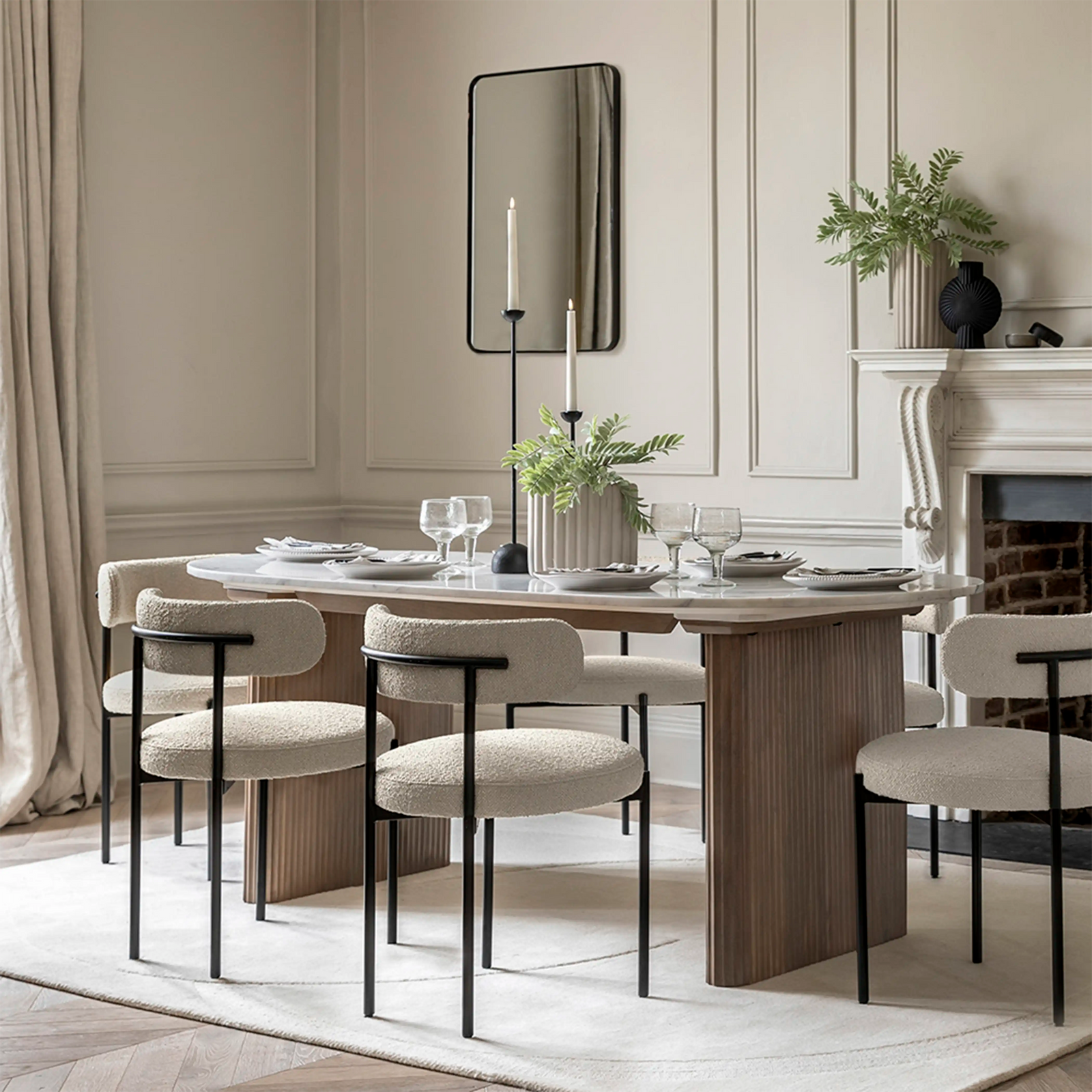 Arno 8 Seat Oval Dining Table | Grey Mango Wood & White Marble