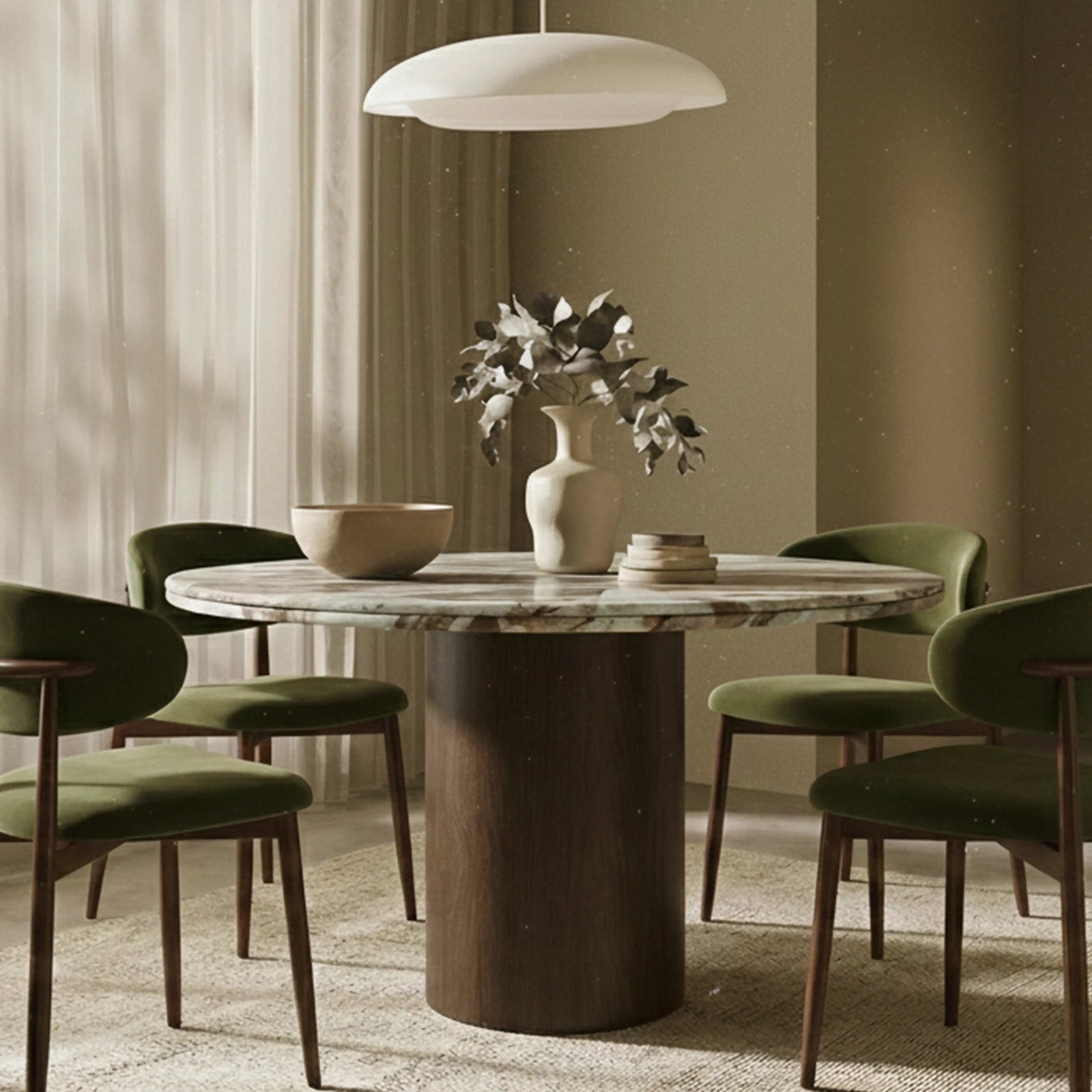 Bond 4 Seat Round Dining Table | French Riviera Marble & Walnut
