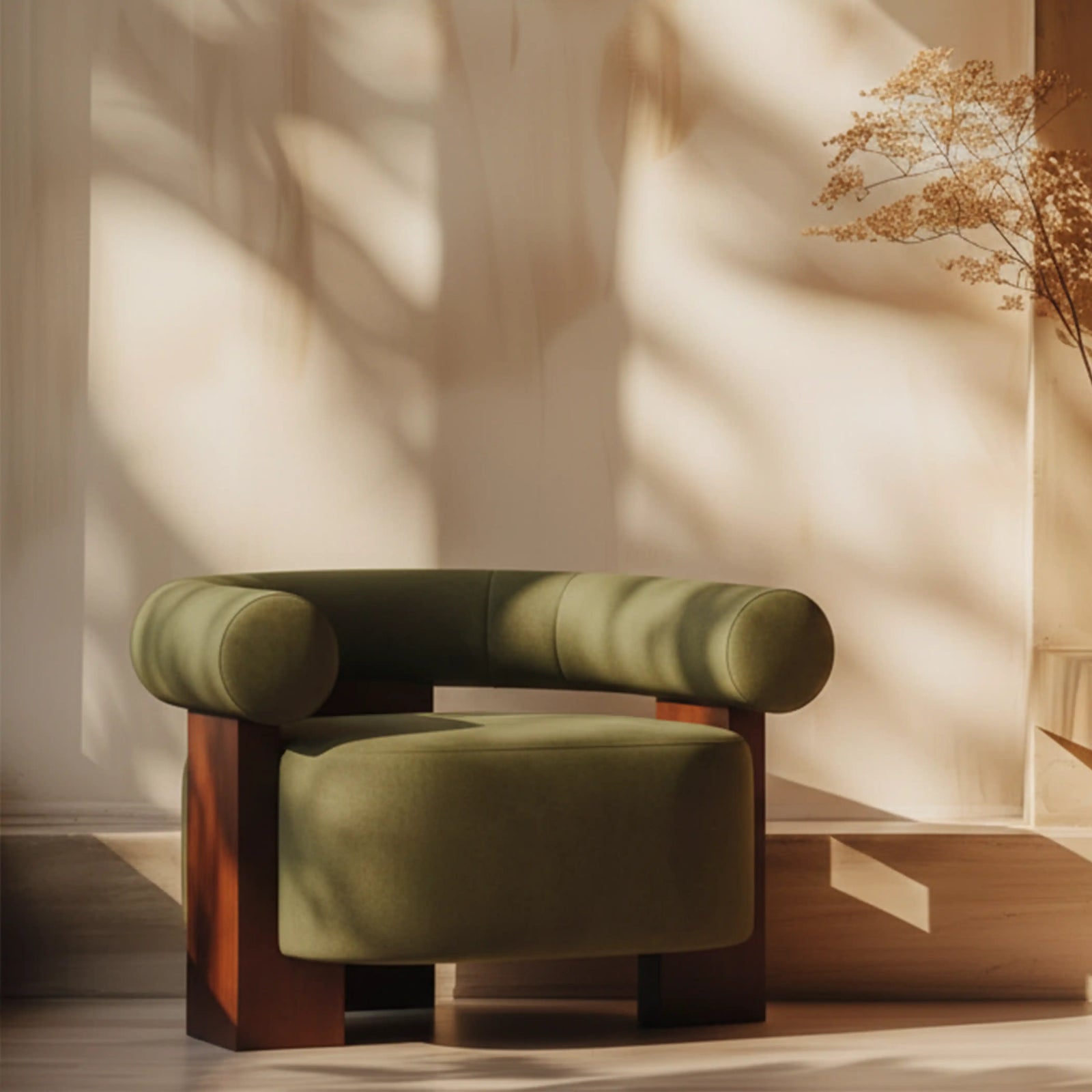 Fawnley Accent Chair | Moss Green Sustainable Mohair Velvet & Walnut