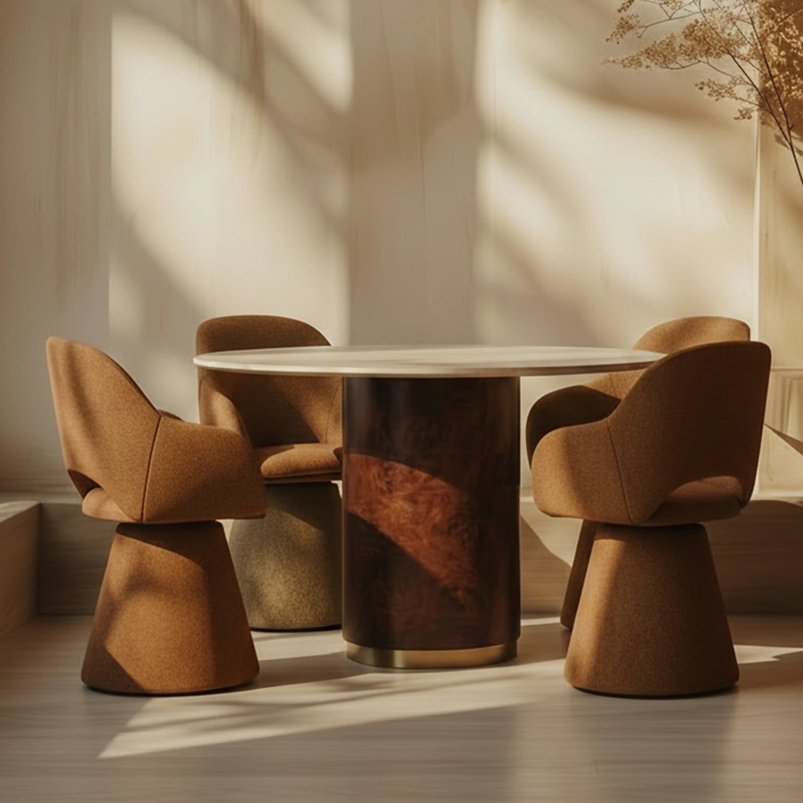 Herman Swivel Carver Dining Chair | Caramel Brown Sustainable Mohair Velvet