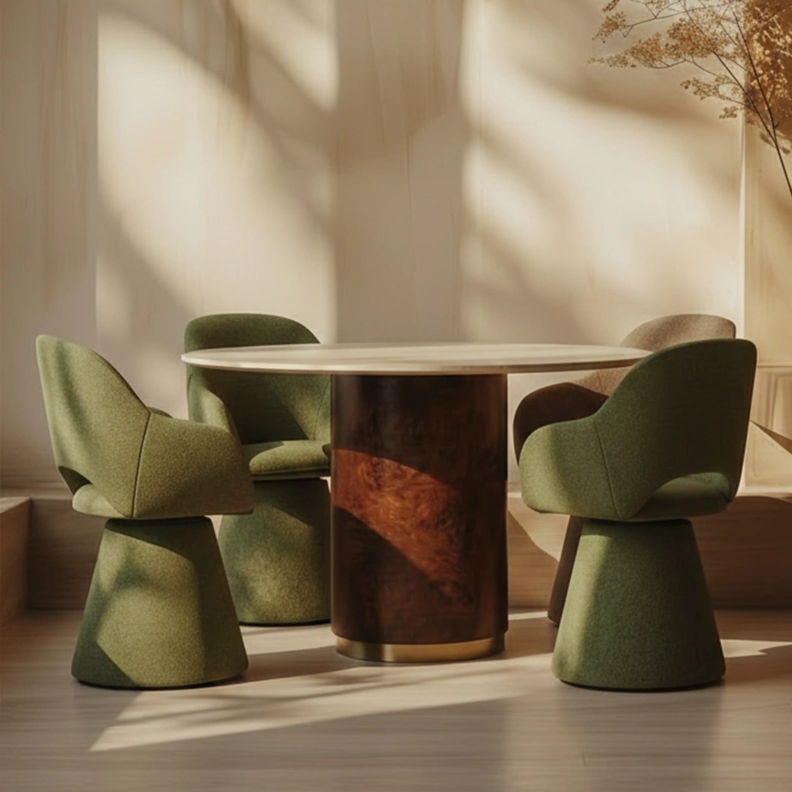 Herman Swivel Carver Dining Chair | Moss Green Sustainable Mohair Velvet