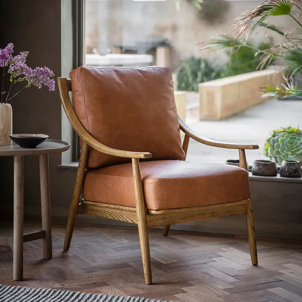 Adelaide Armchair | Tan Leather & Oak