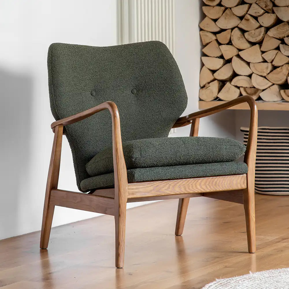 Lisbet Armchair | Green Boucle & Walnut