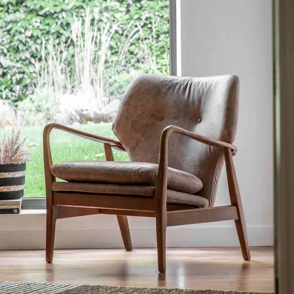 Lisbet Armchair | Brown Leather & Walnut