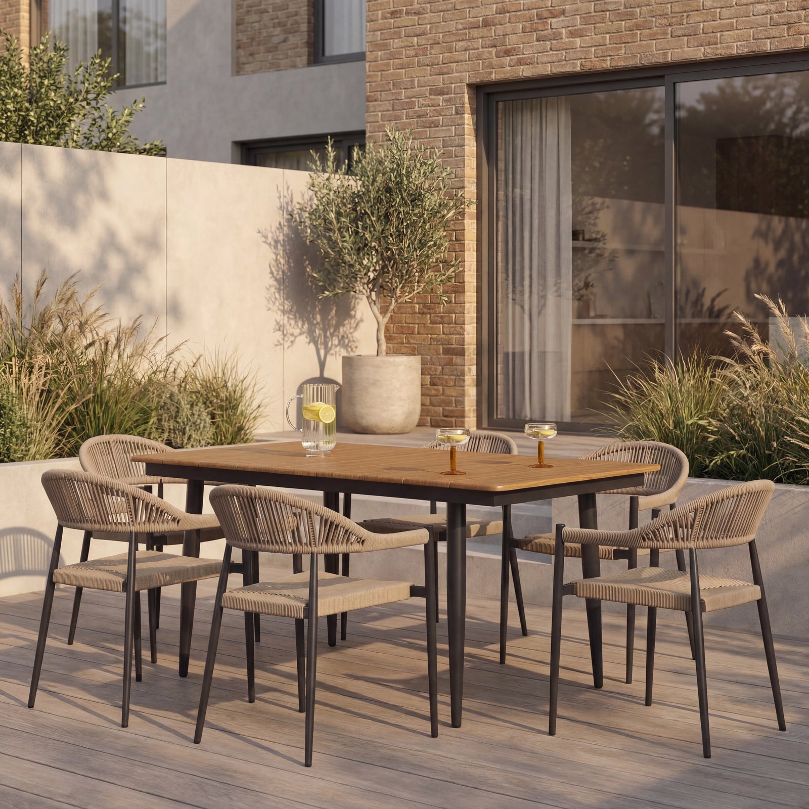 Lorenzo 6 Seat Garden Dining Set | Oak  & Beige
