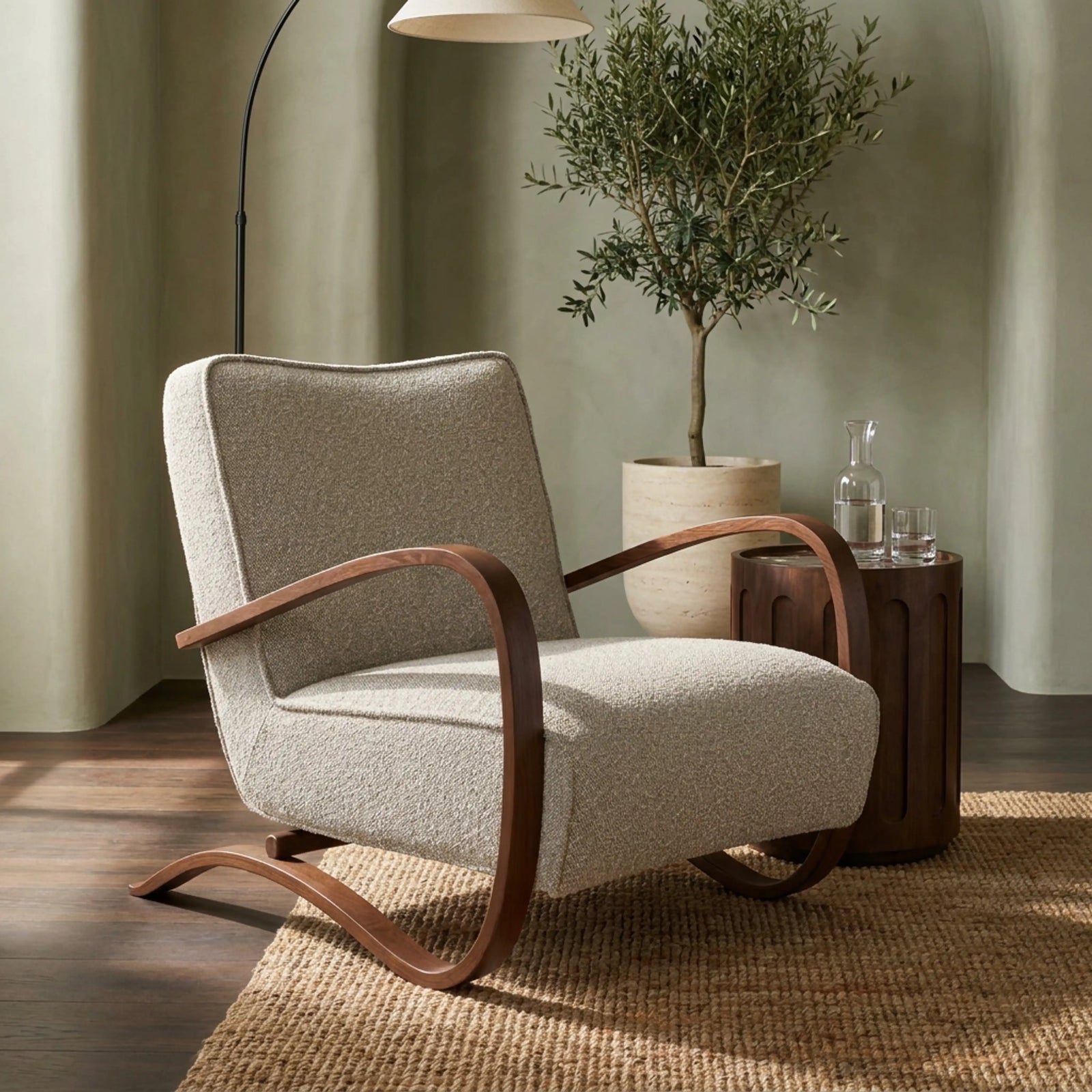 Ada Accent Chair | Speckled Stone Sustainable Boucle & Walnut