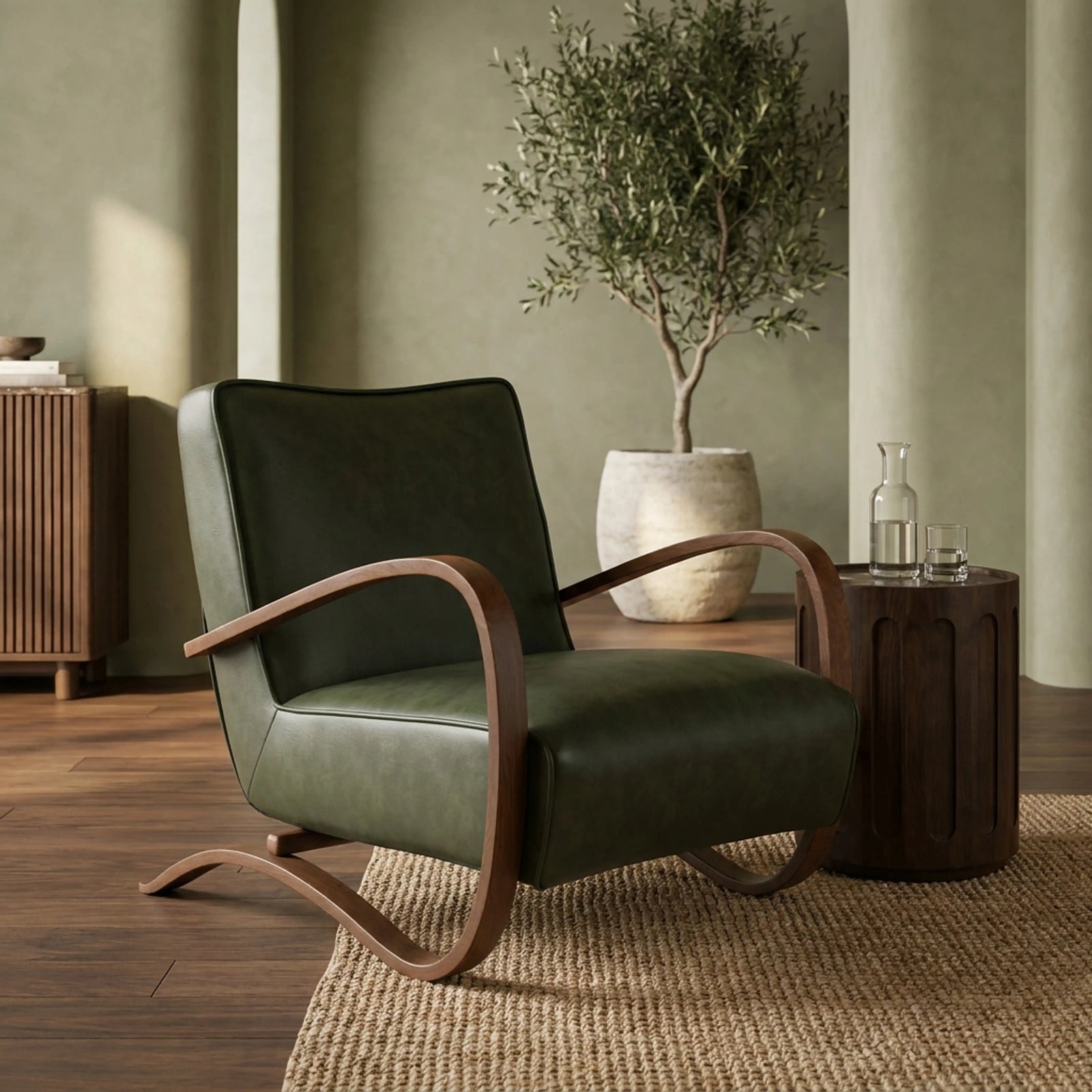 Ada Accent Chair | Vintage Green Faux Leather & Walnut