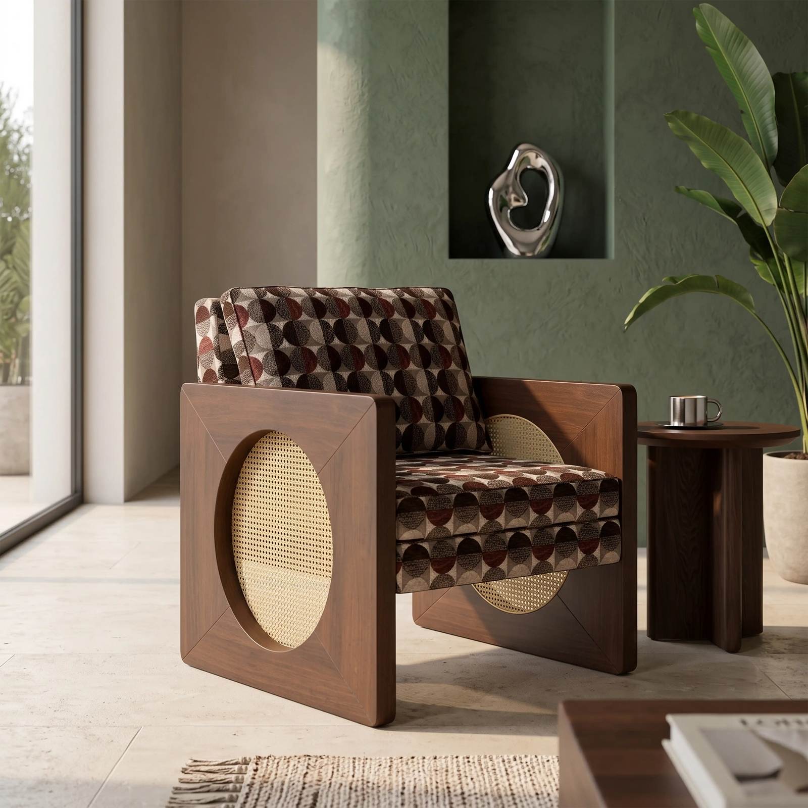 Greta Accent Chair | Multicolour Orbis Patterned Fabric & Walnut