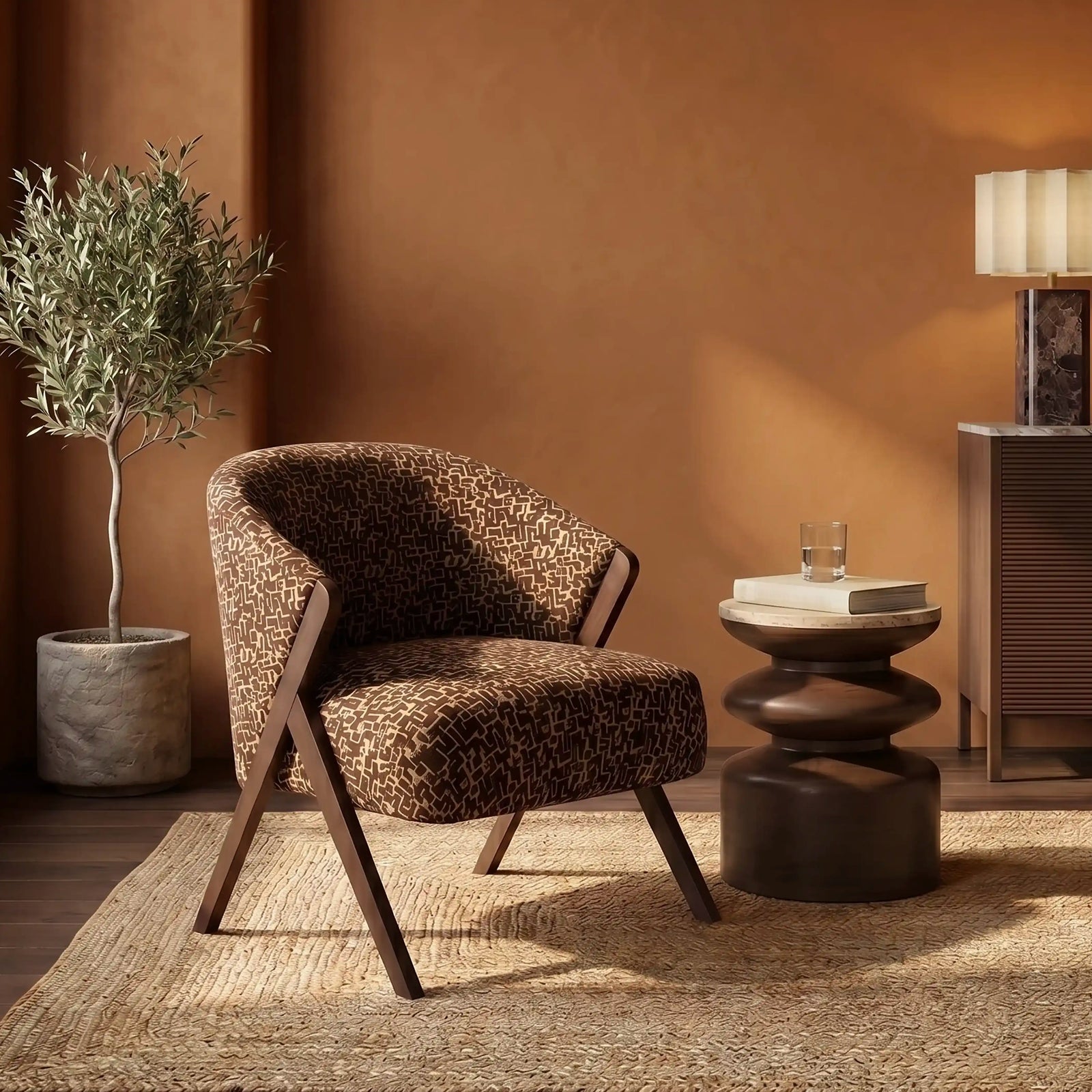 Kira Accent Chair | Ochre Maze Boucle & Walnut