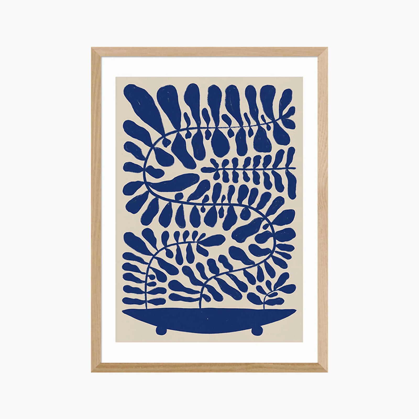 Navy Leaved Plant On Taupe Graphic Print