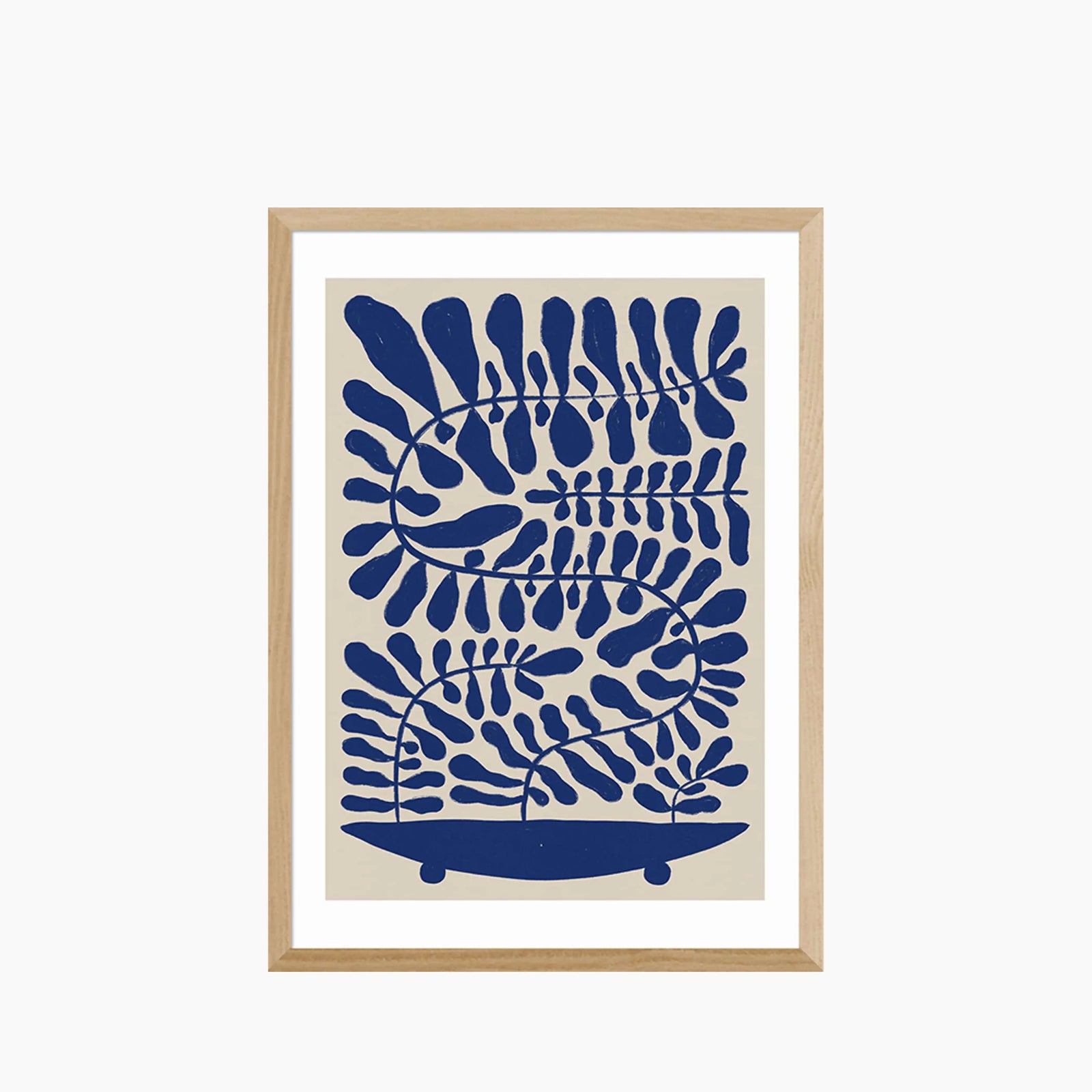 Navy Leaved Plant On Taupe Graphic Print