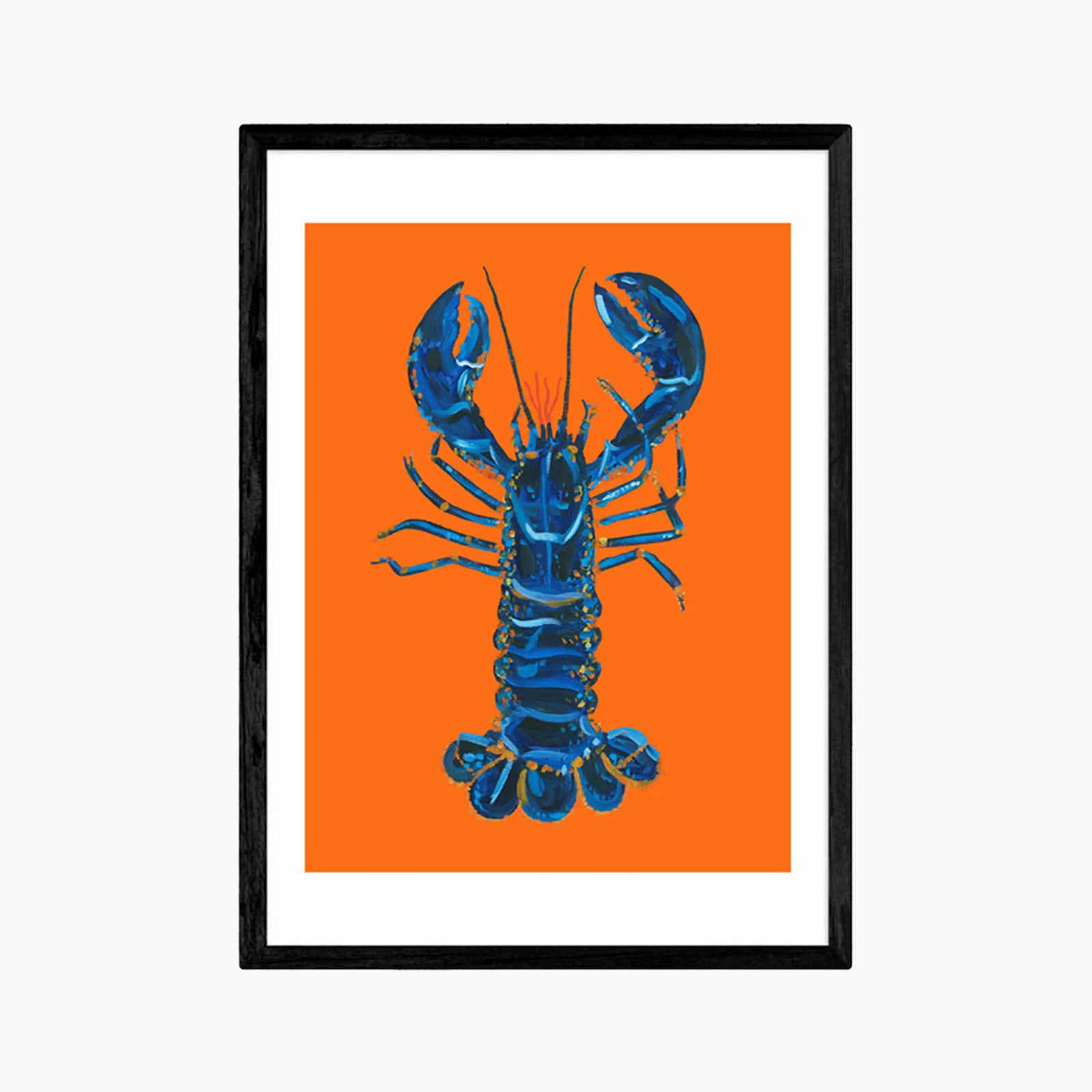 Blue Lobster On Orange Graphic Print