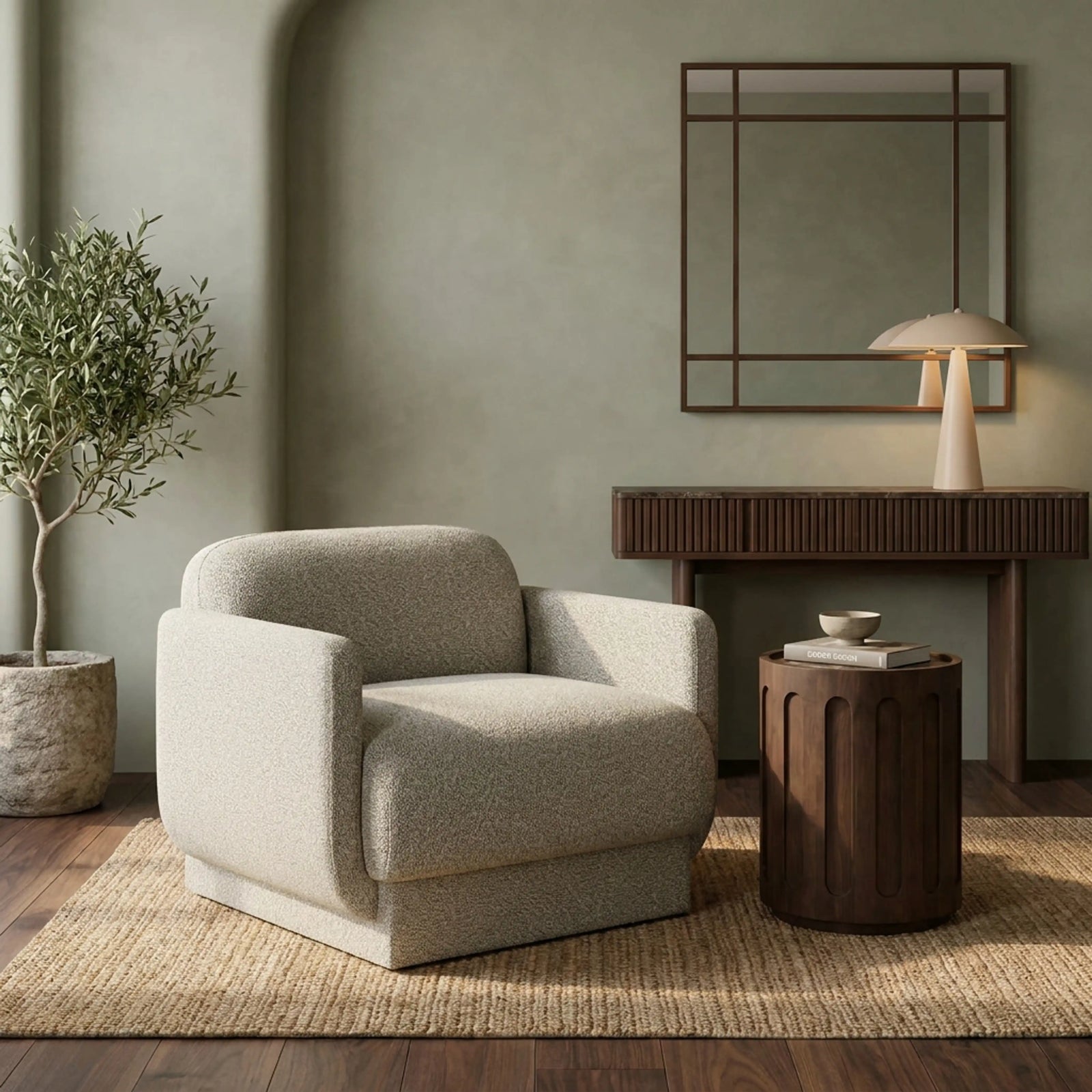 Connick Armchair | Speckled Stone Sustainable Boucle