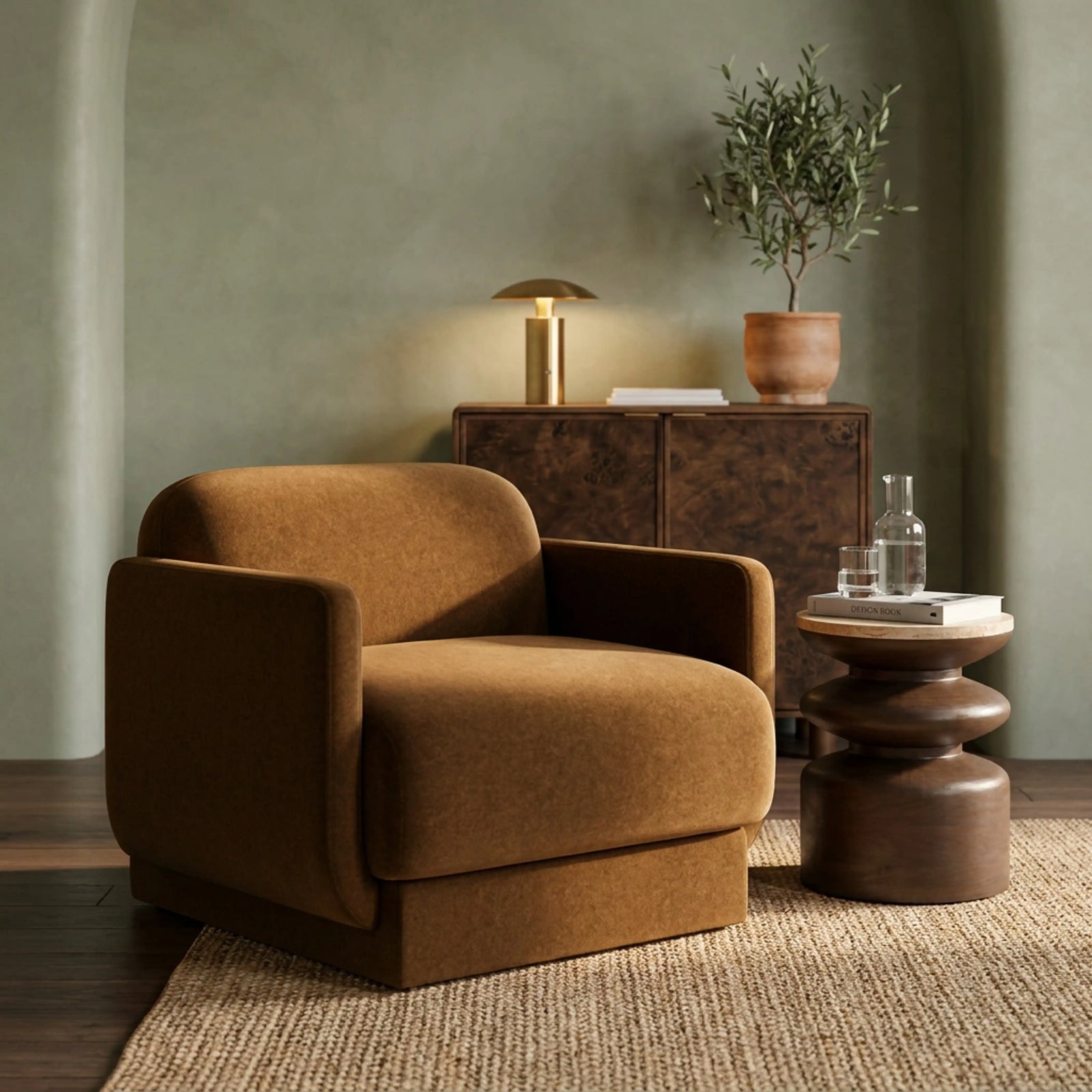 Connick Armchair | Caramel Brown Sustainable Mohair Velvet