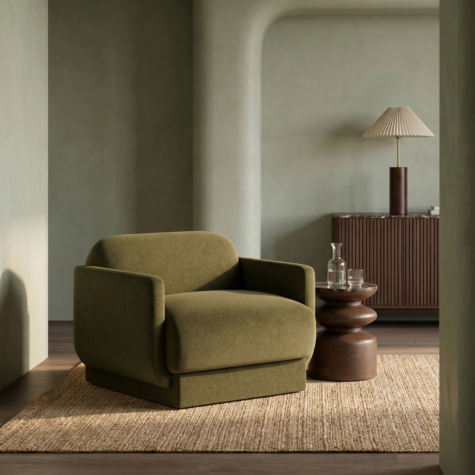 Connick Armchair | Moss Green Sustainable Mohair Velvet