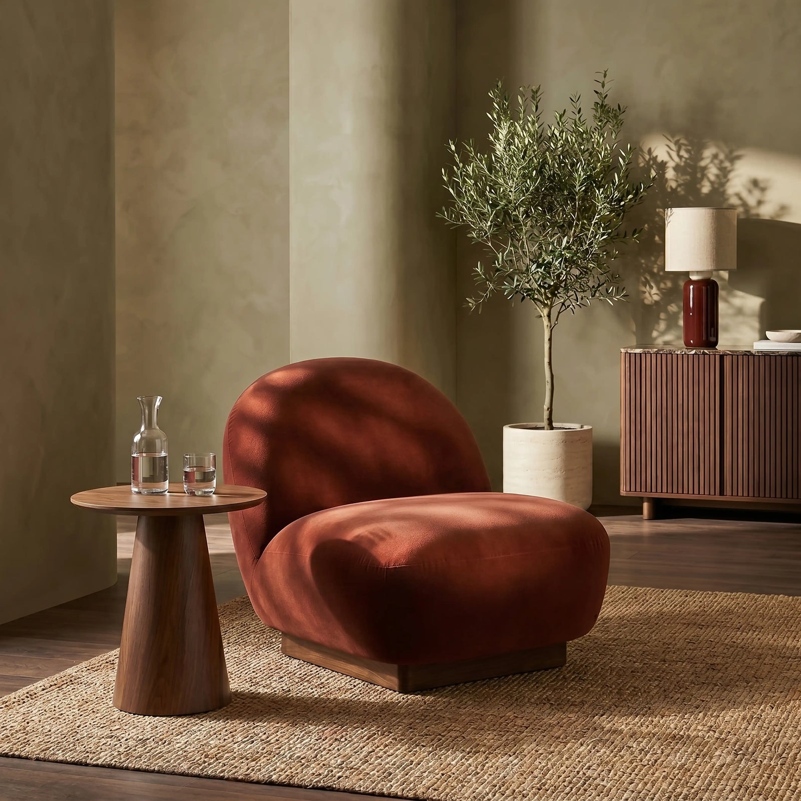 Erin Armchair | Rust Sustainable Velvet & Walnut