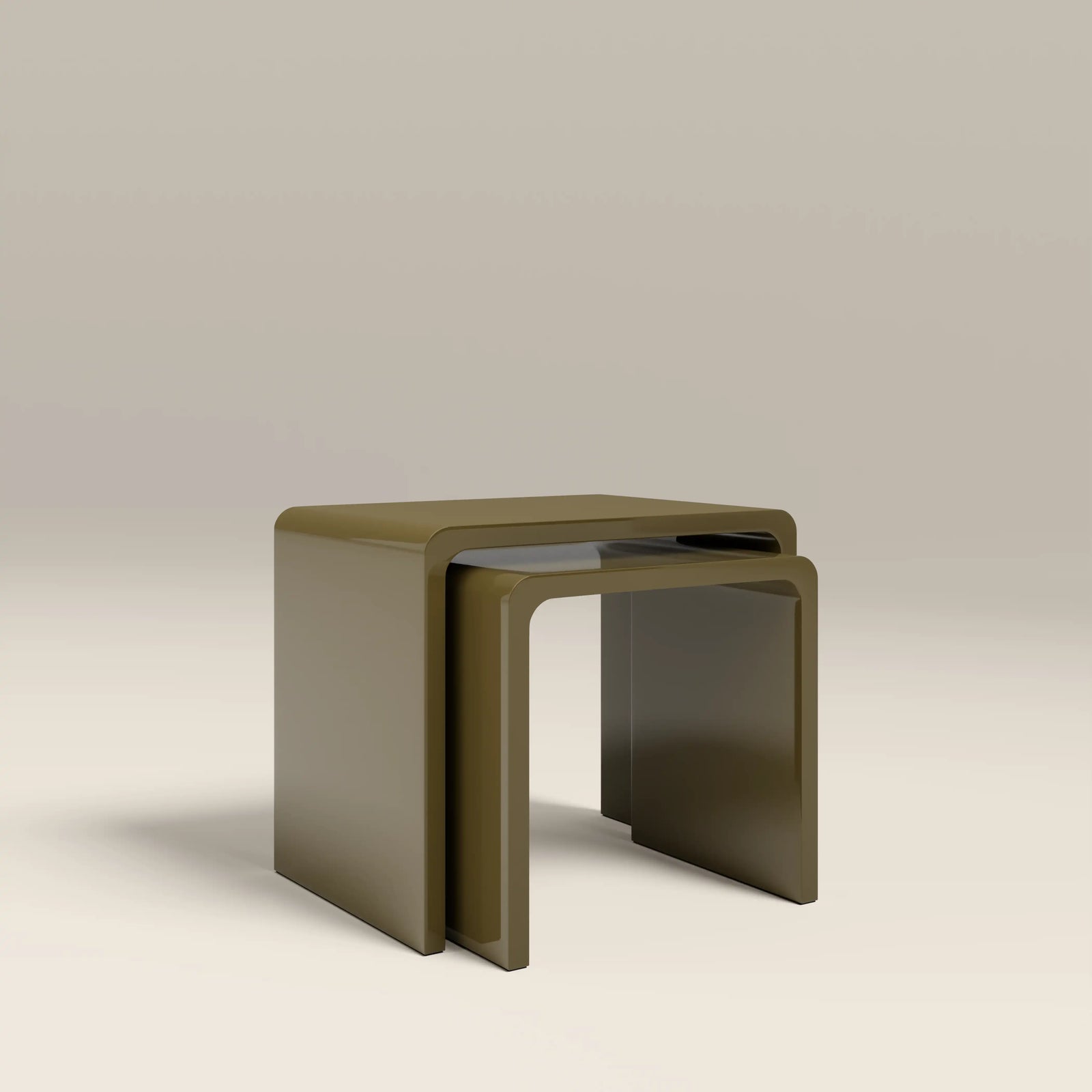 Barney Set of 2 Rectangle Nesting Side Tables | High Gloss Olive Green