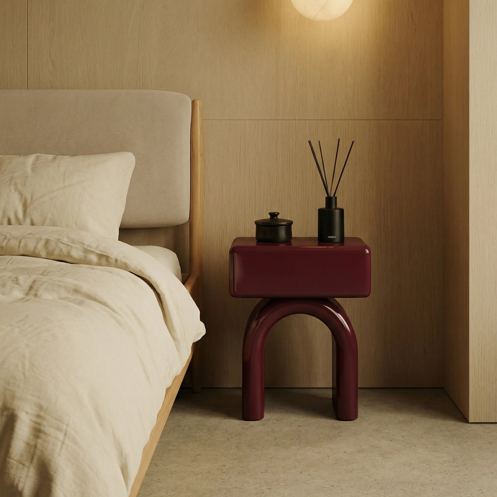 Kudo 1 Drawer Bedside Table | High Gloss Burgundy