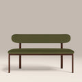 Arbor 3 Seater Dining Bench | Olive Green Sustainable Velvet & Walnut