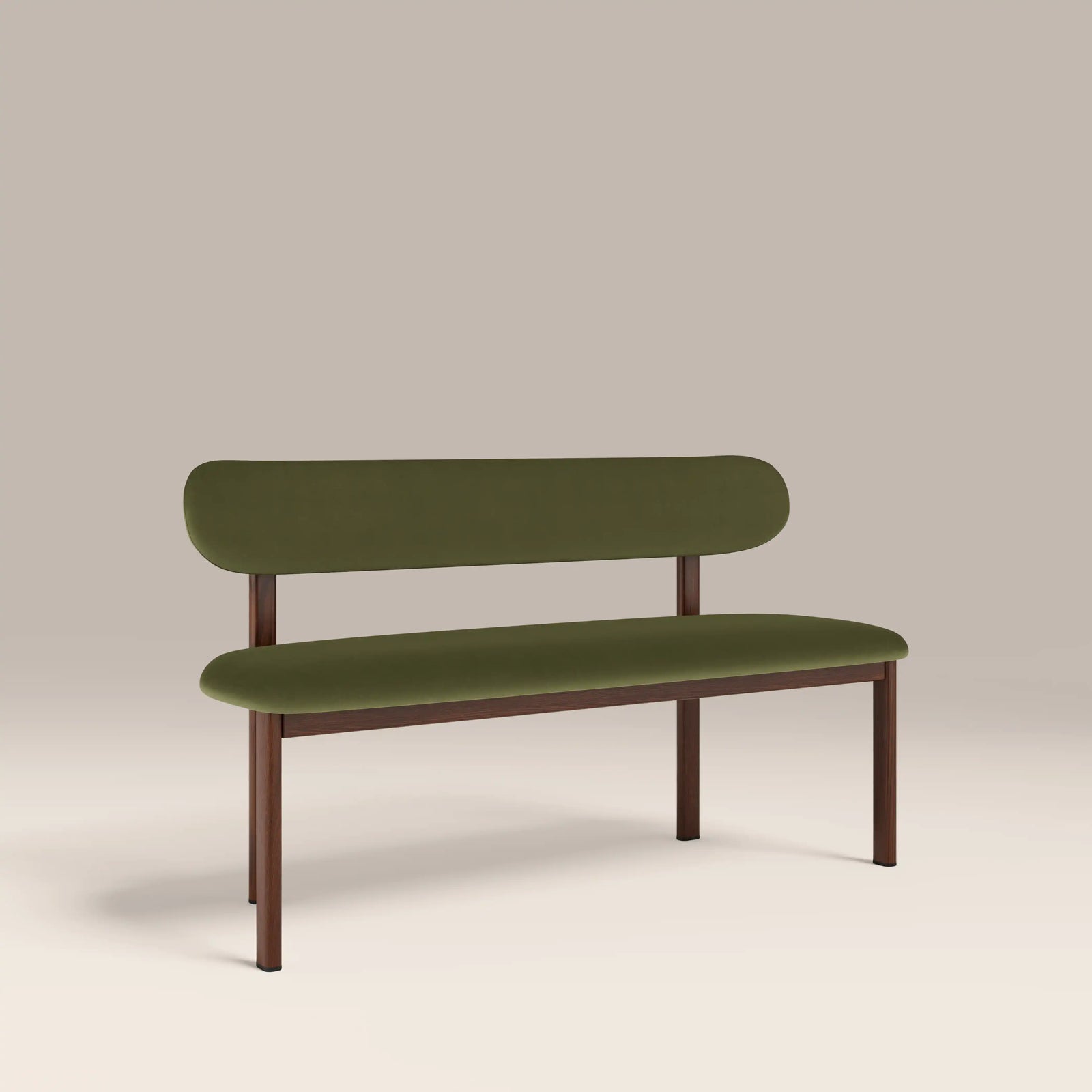 Arbor 3 Seater Dining Bench | Olive Green Sustainable Velvet & Walnut