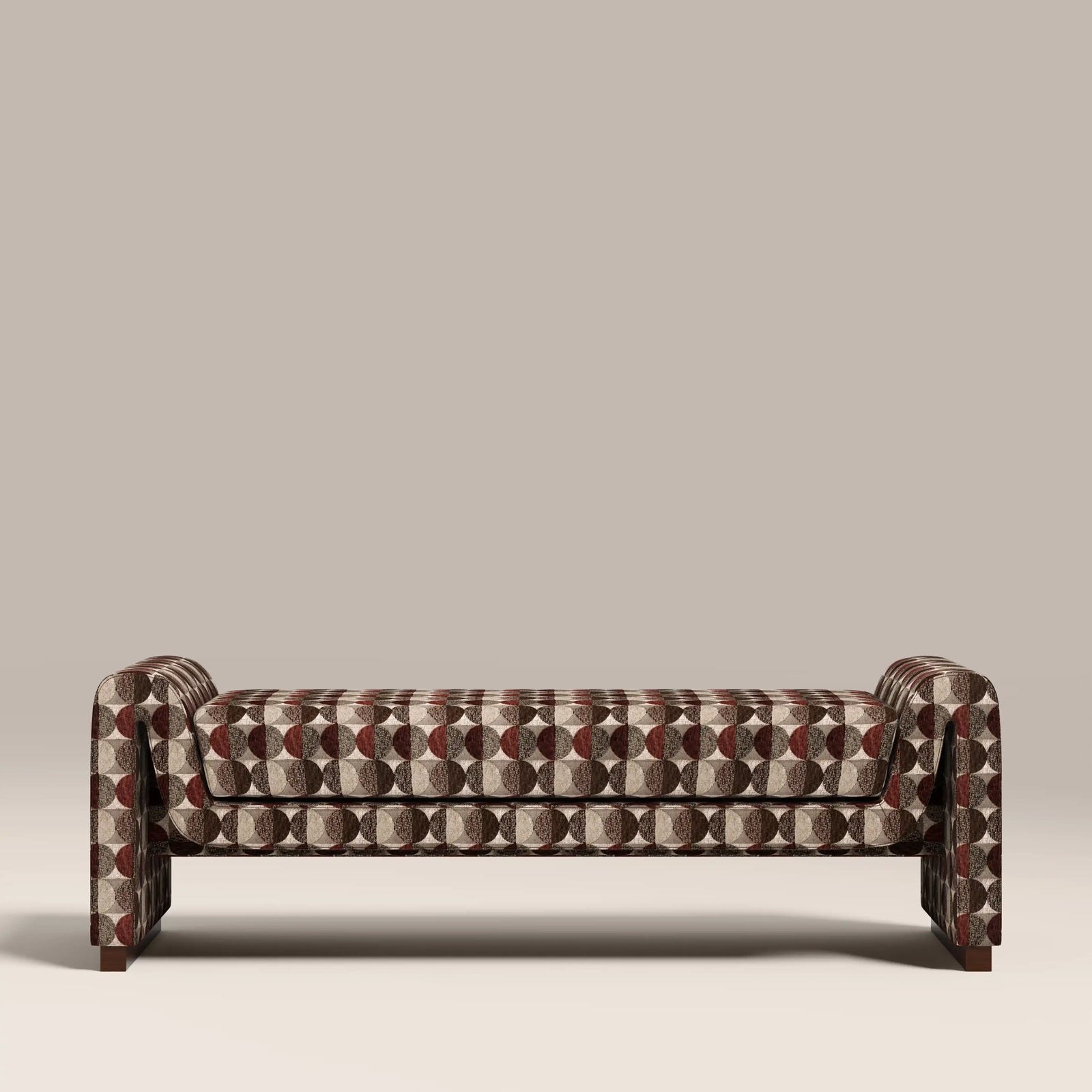 Bennett 3 Seater Bench | Multicolour Orbis Patterned Fabric & Walnut