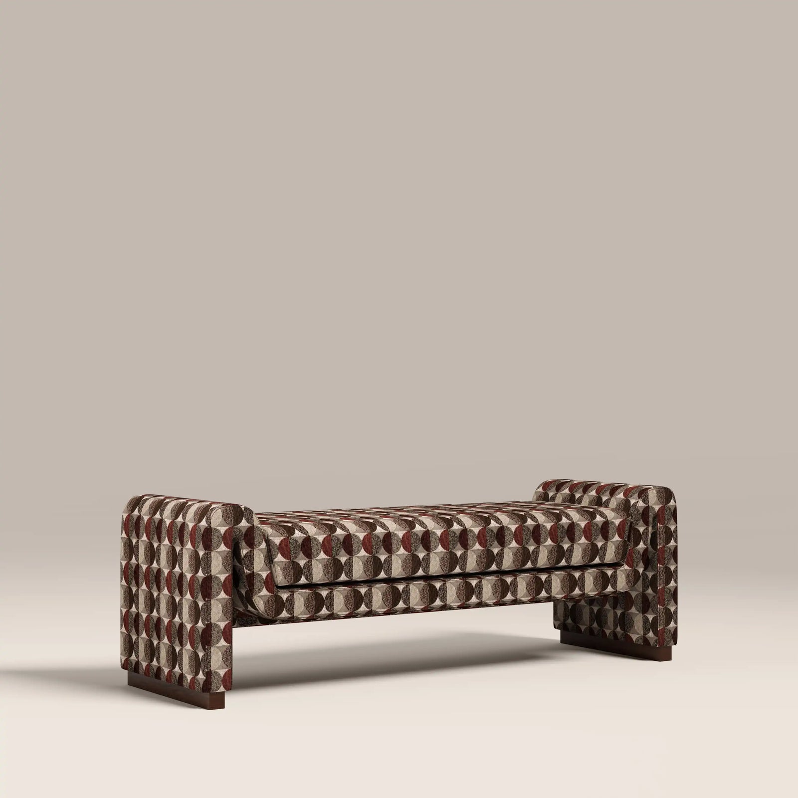 Bennett 3 Seater Bench | Multicolour Orbis Patterned Fabric & Walnut