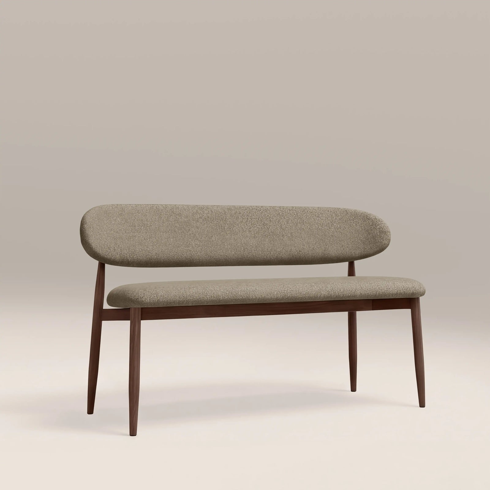 Halston 3 Seater Dining Bench | Soft Barley Sustainable Mohair Velvet & Walnut