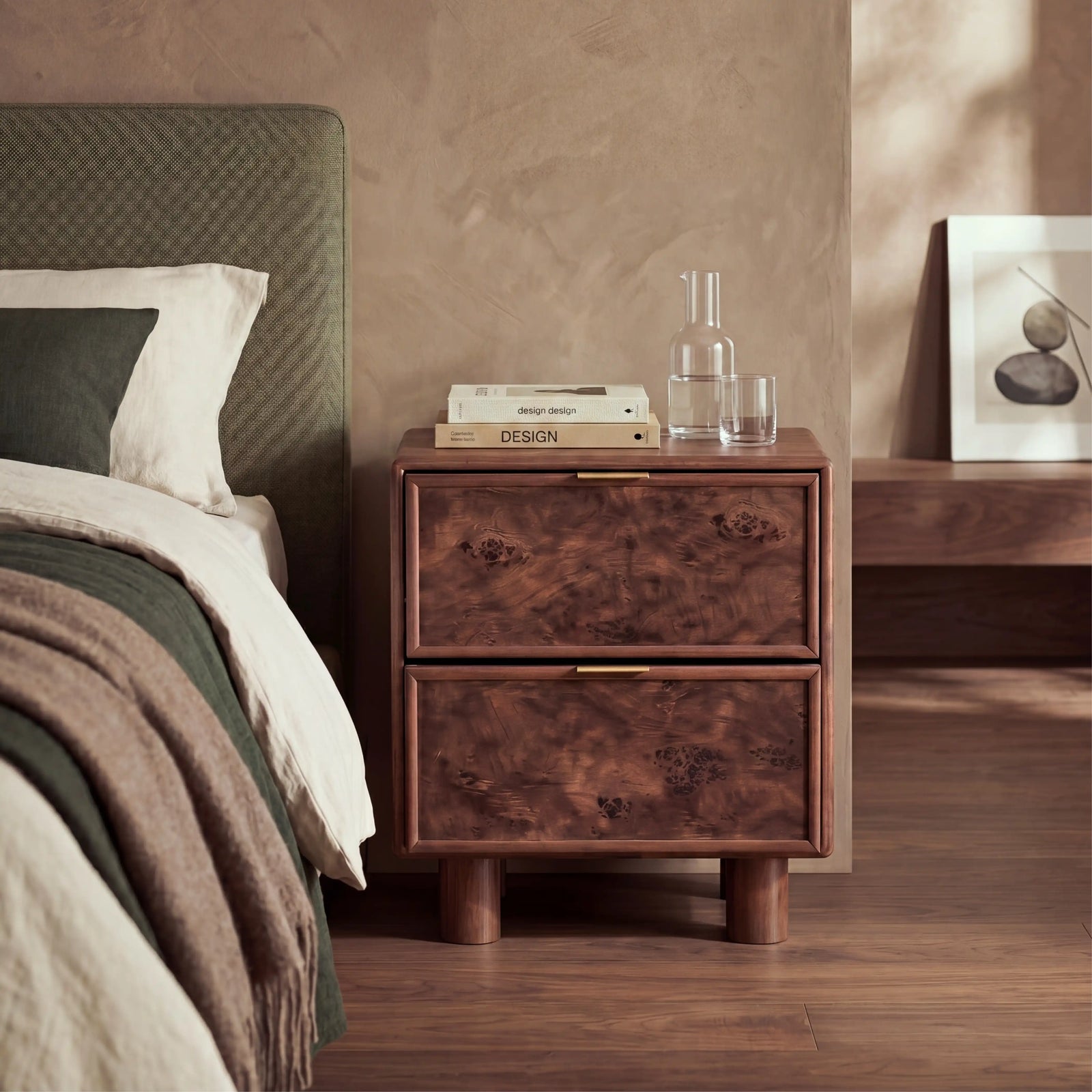 Arden 2 Drawer Wooden Bedside Table | Walnut Burl Wood