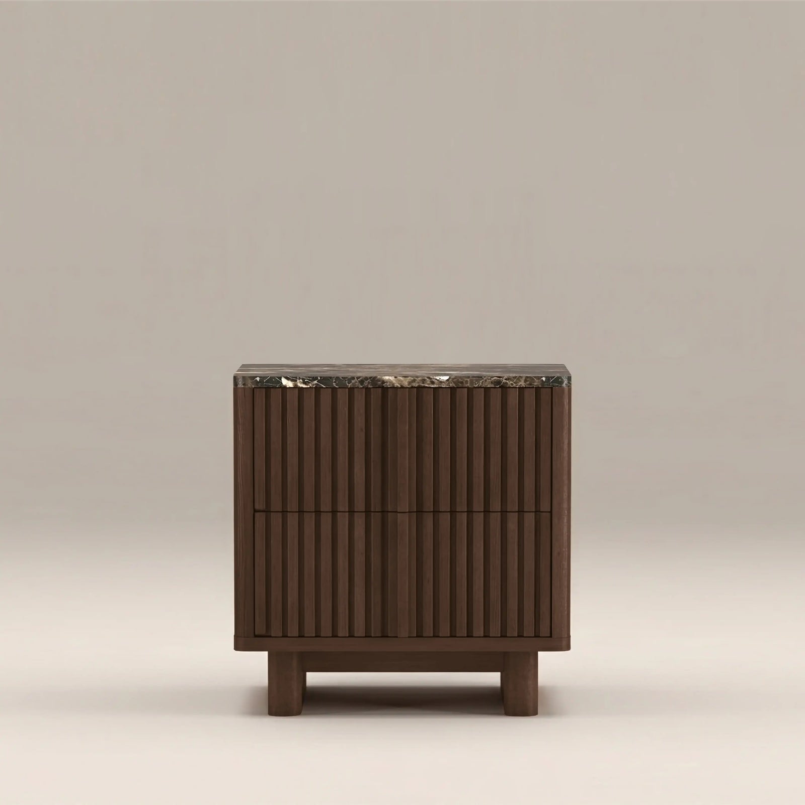 Janis 2 Drawer Bedside Table | Emperador Brown Honed Marble & Walnut