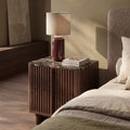 Janis 2 Drawer Square Bedside Table | Emperador Brown Honed  Marble & Walnut
